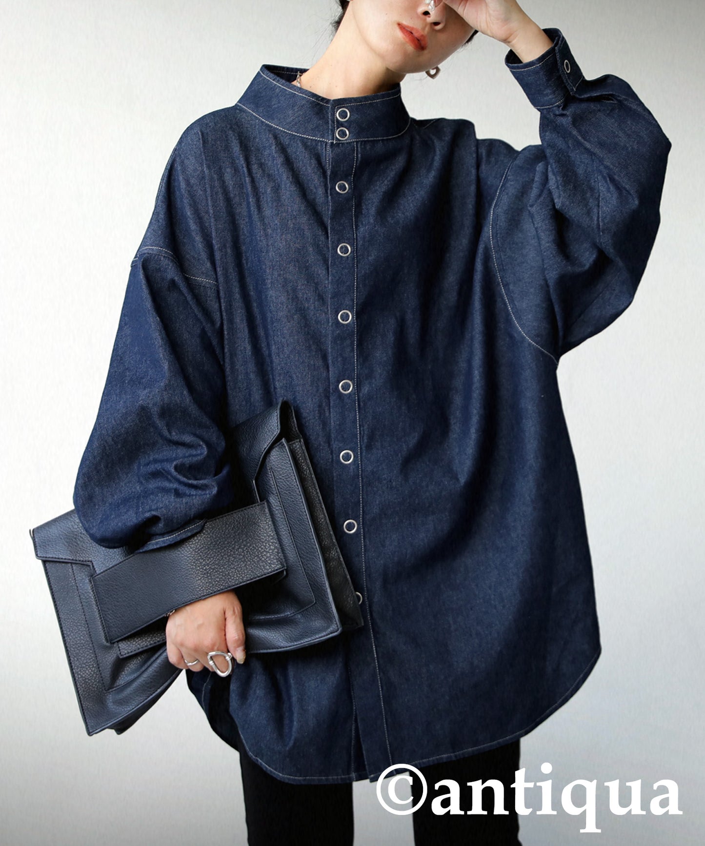 Ladies denim shirt ring snap cotton