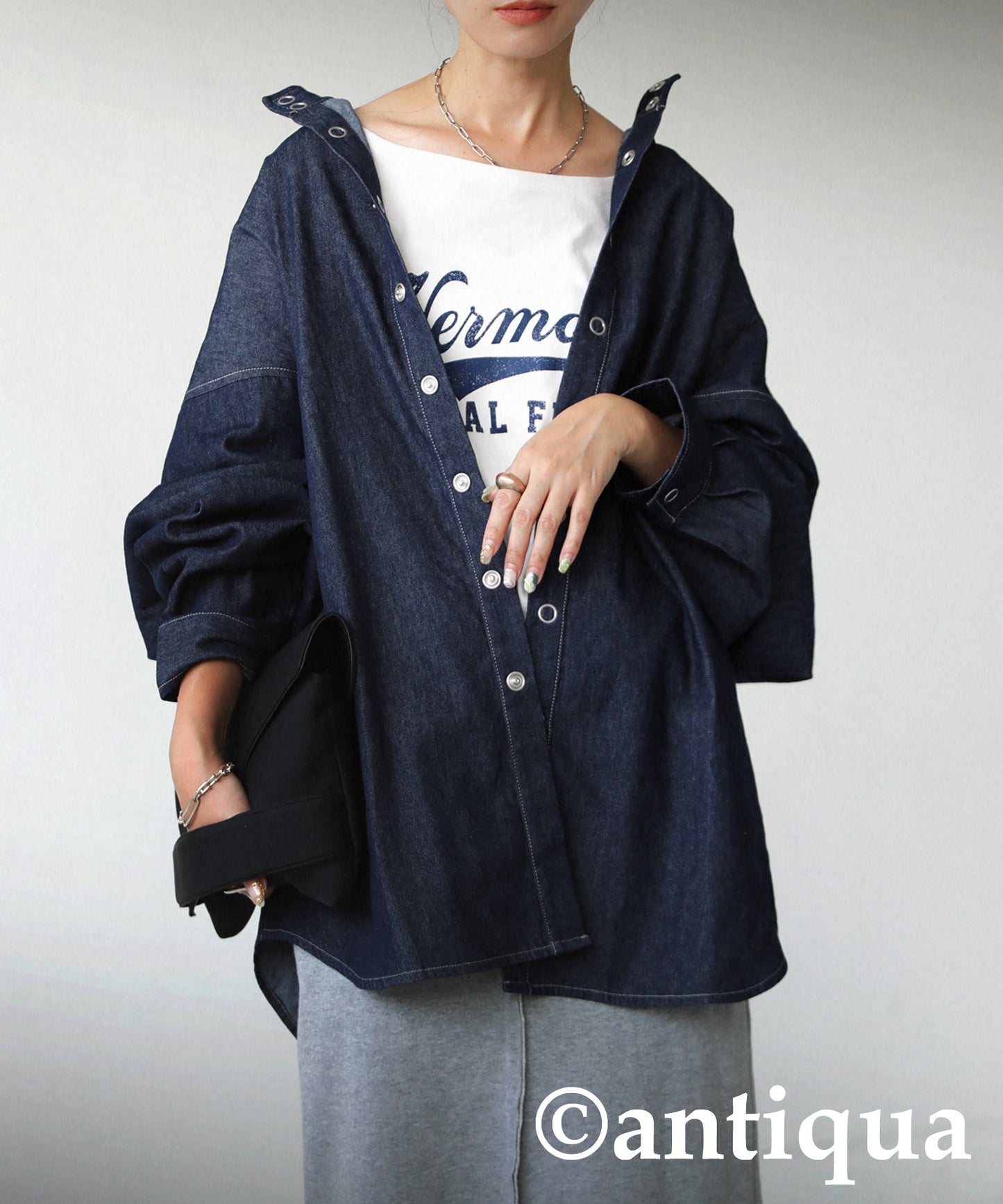 Ladies denim shirt ring snap cotton