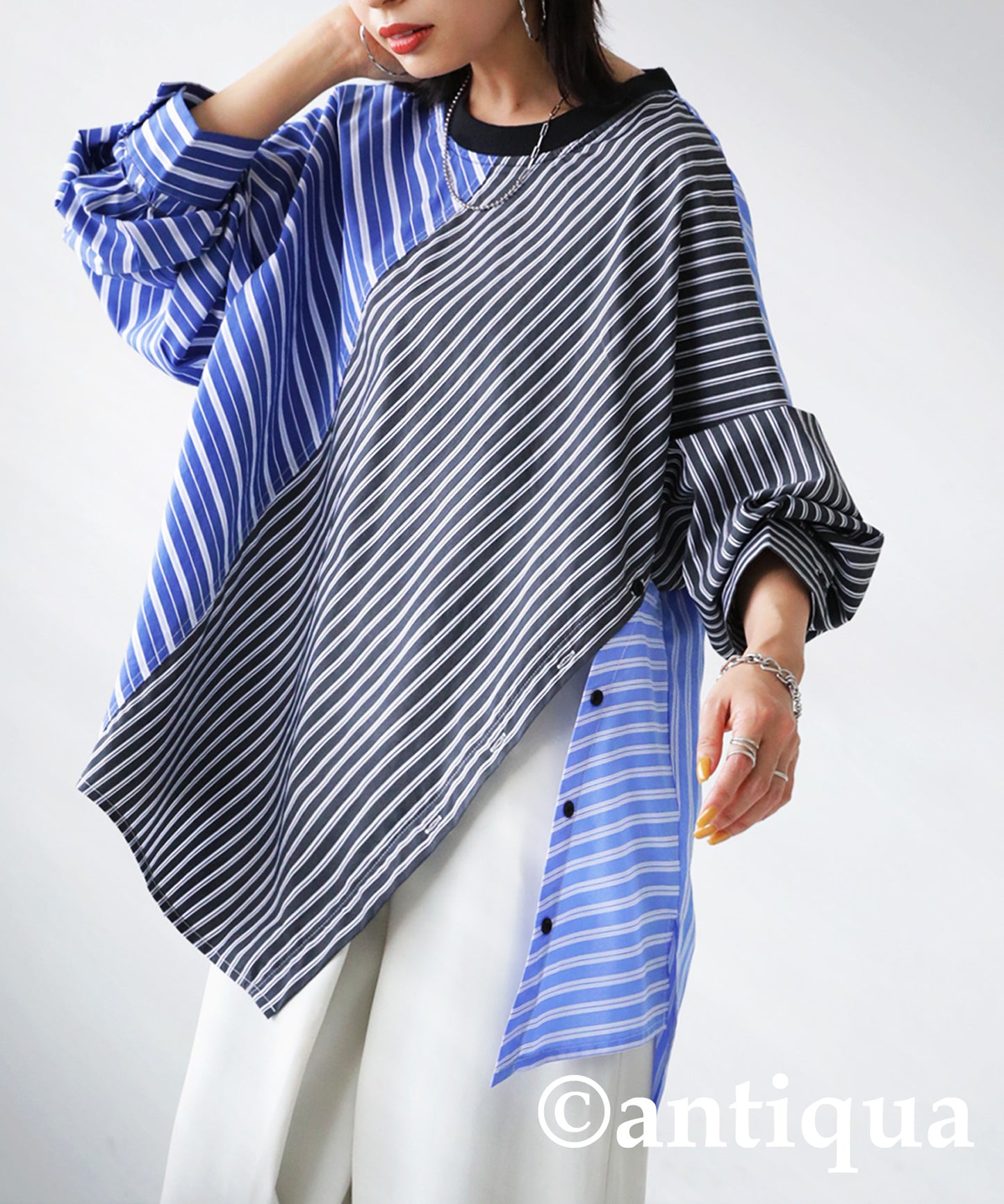 Ladies switching shirt stripes pattern