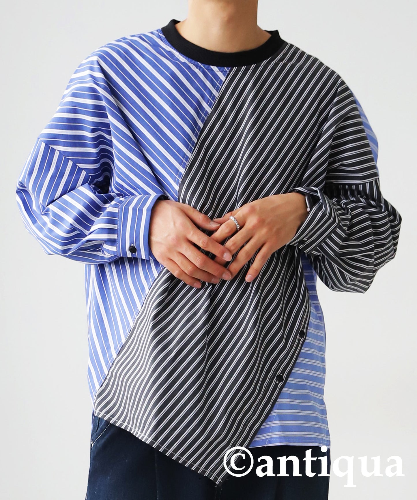 Men's switching shirt stripes pattern