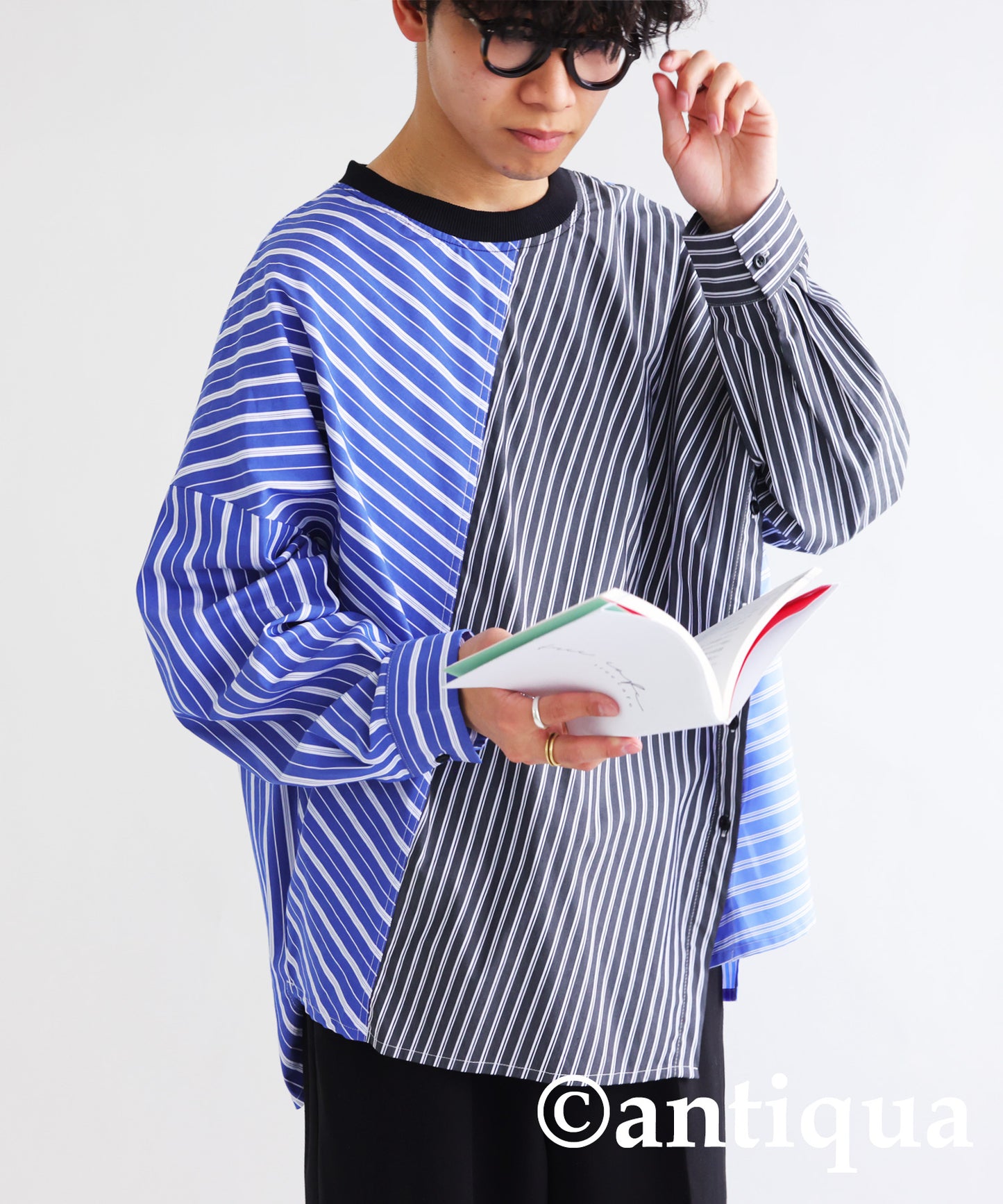 Men's switching shirt stripes pattern