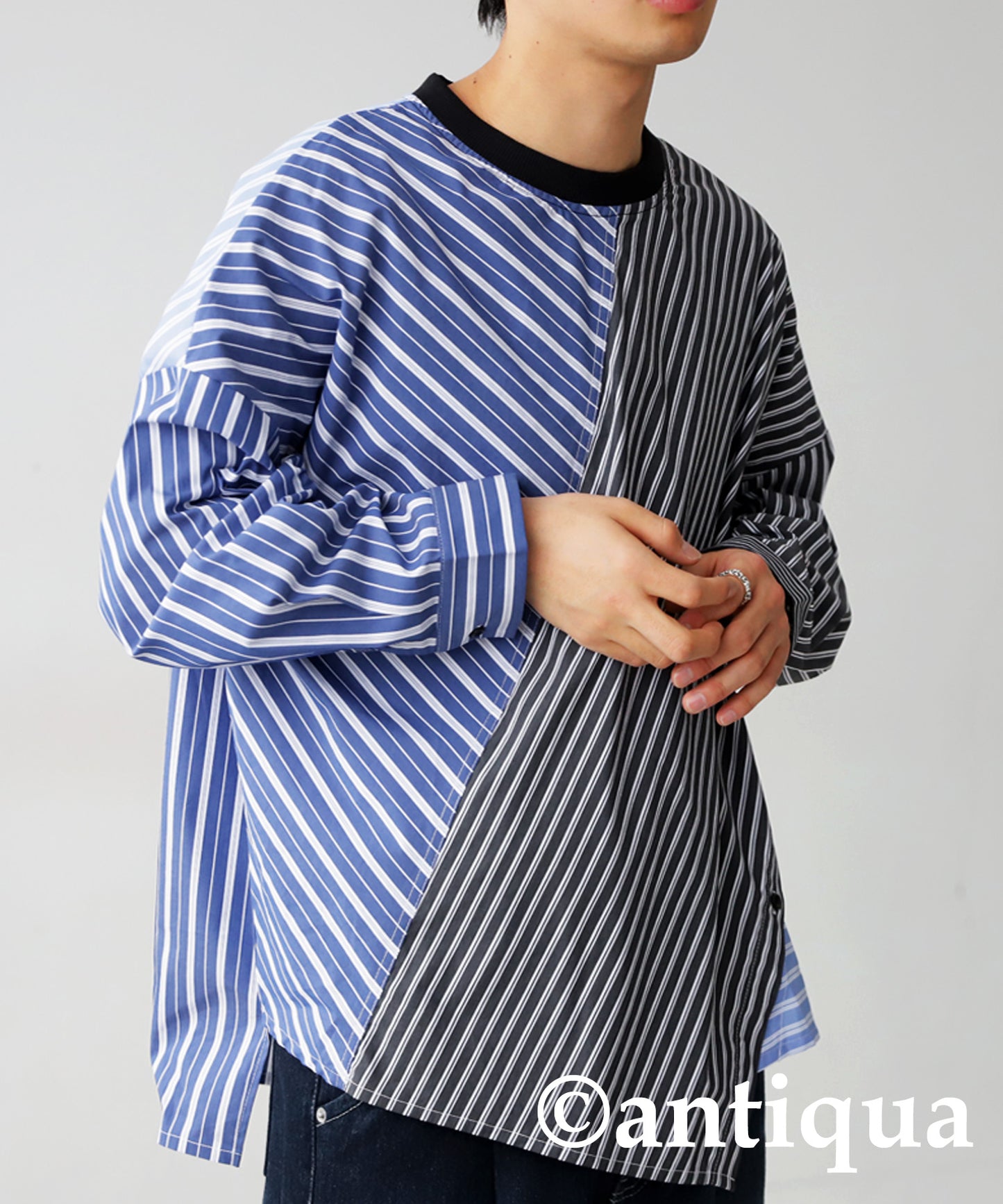 Men's switching shirt stripes pattern