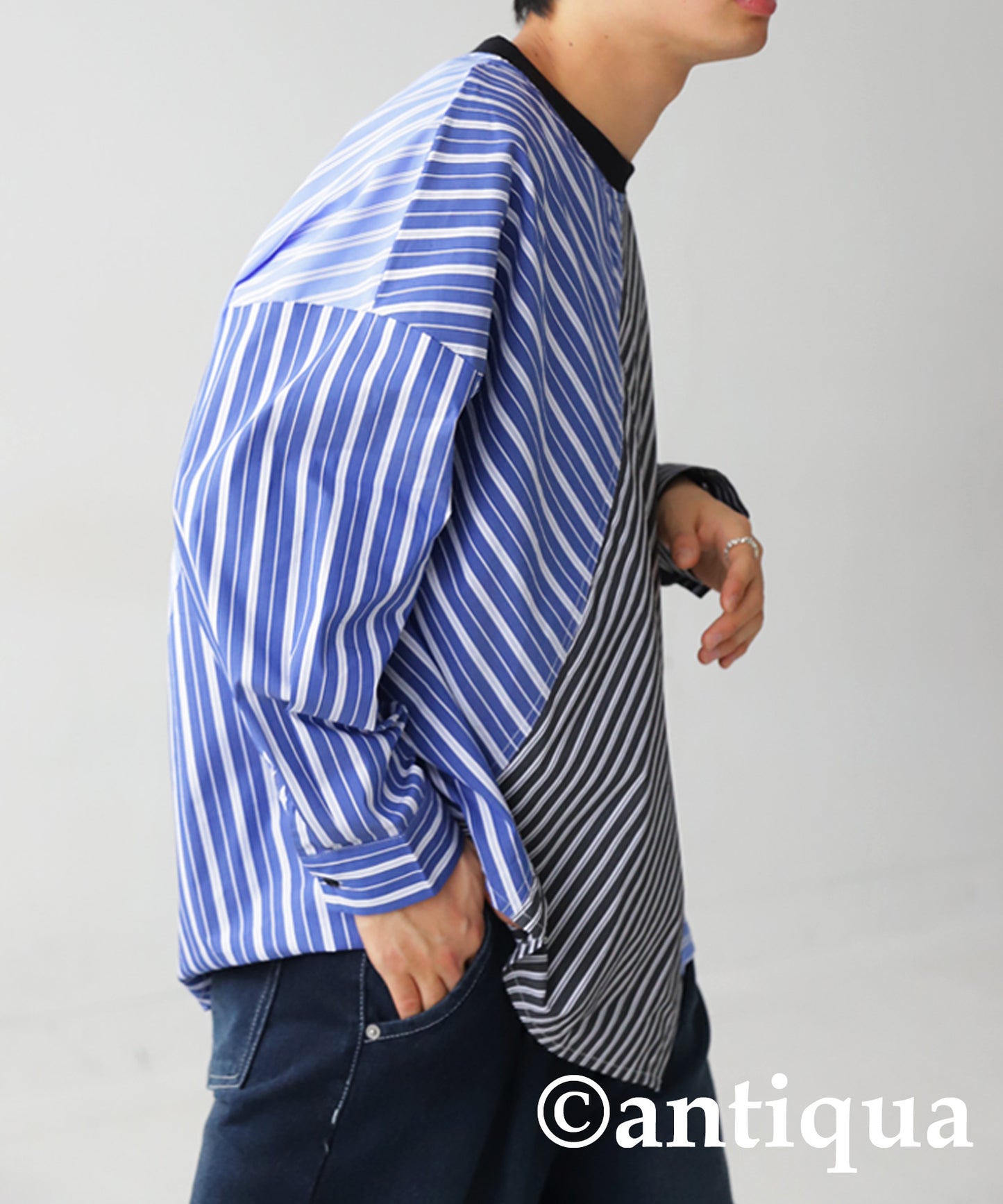 Men's switching shirt stripes pattern