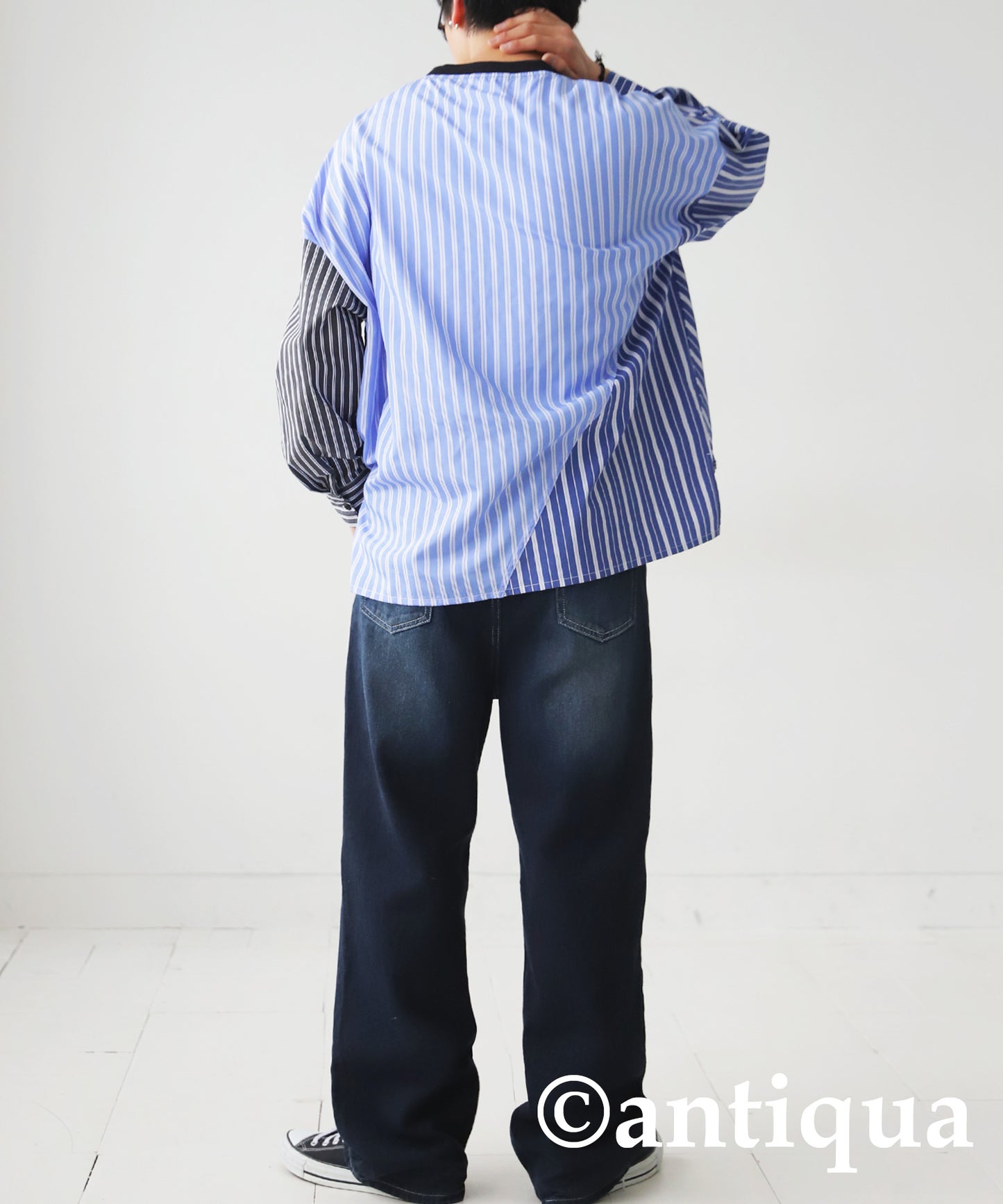 Men's switching shirt stripes pattern