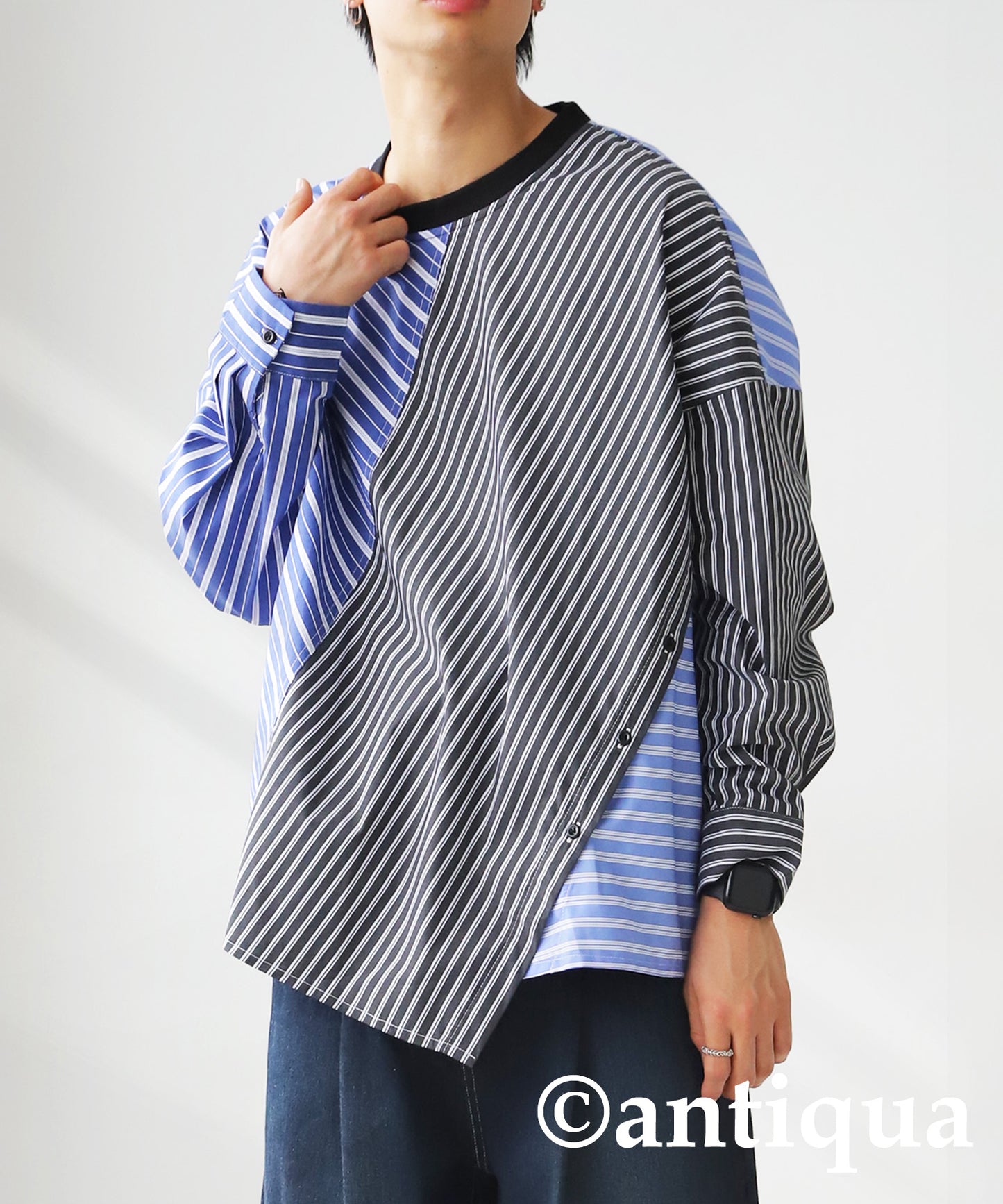 Men's switching shirt stripes pattern