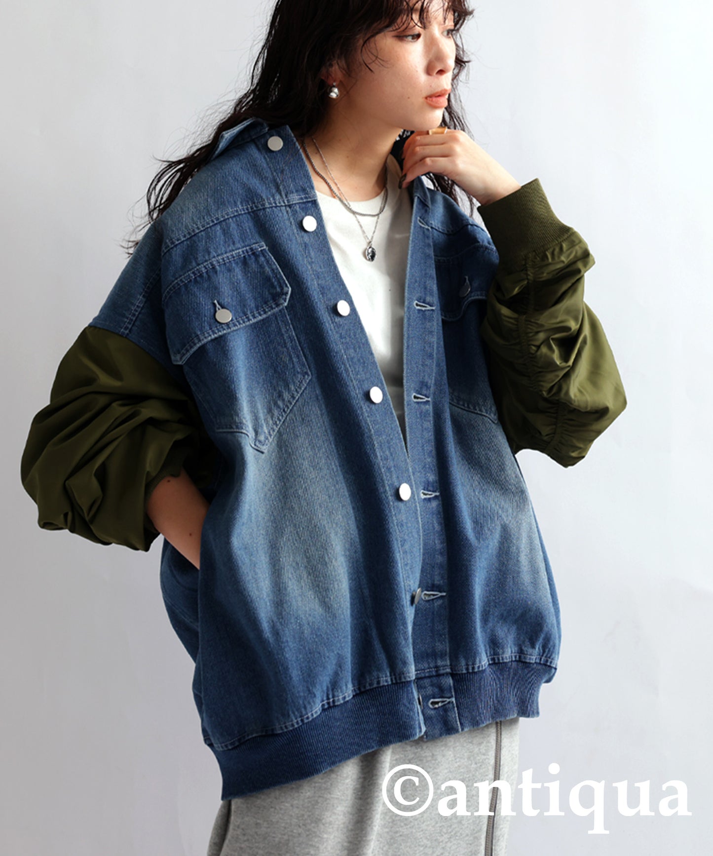 Different Material Docking Denim Jacket Ladies