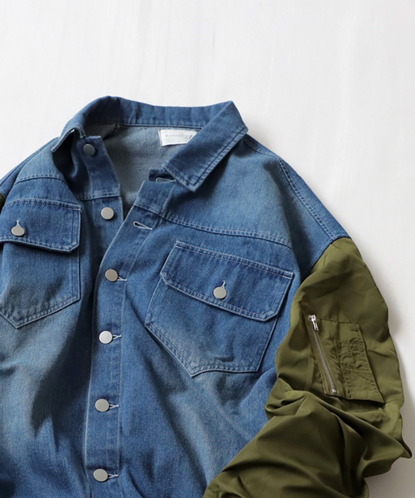 Different Material Docking Denim Jacket Men's