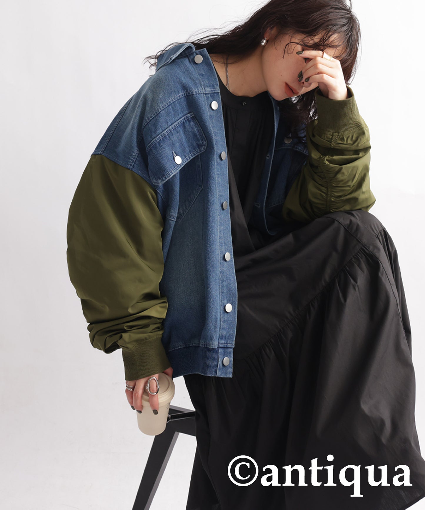 Different Material Docking Denim Jacket Ladies