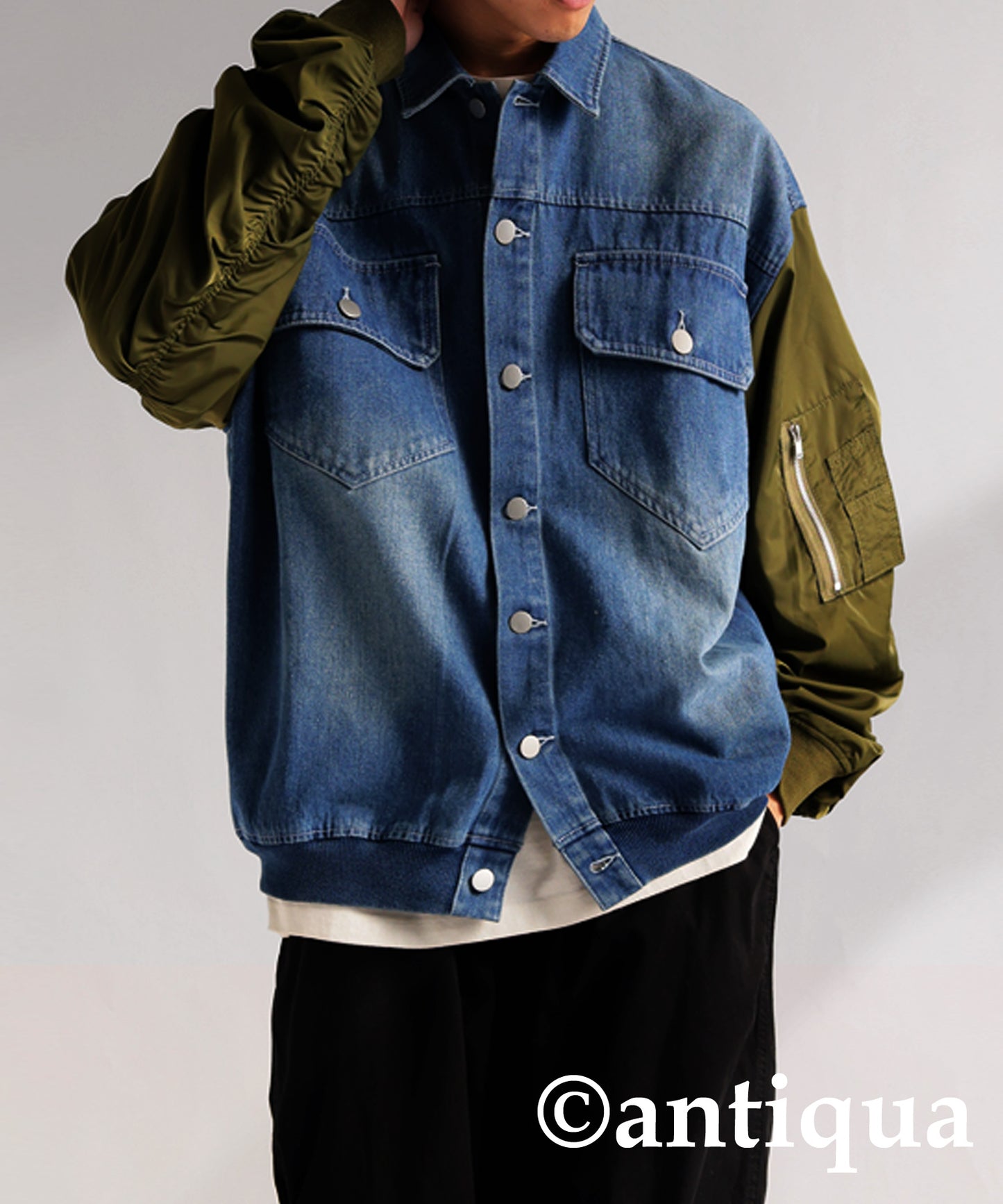 Different Material Docking Denim Jacket Men's