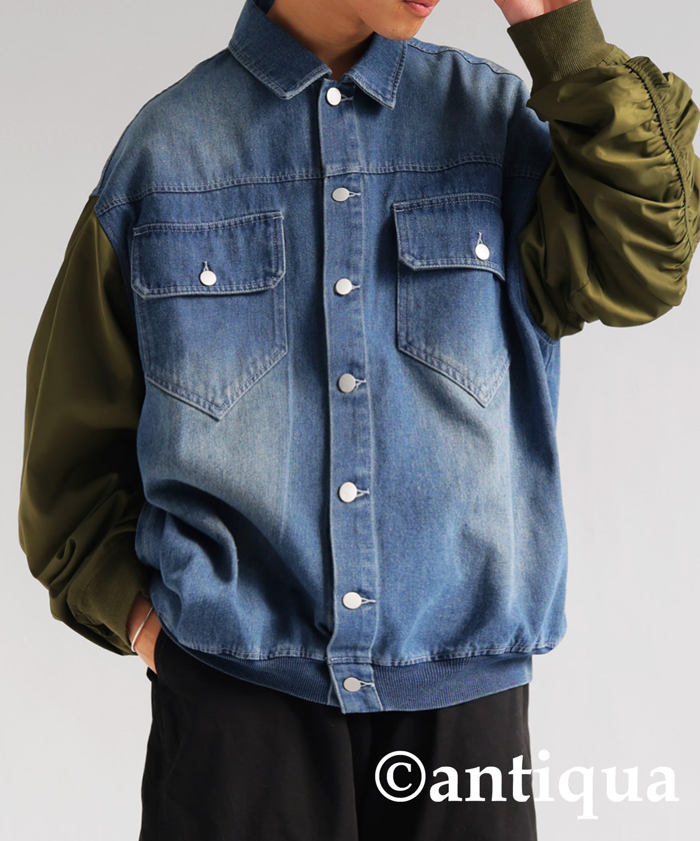 Different Material Docking Denim Jacket Men's