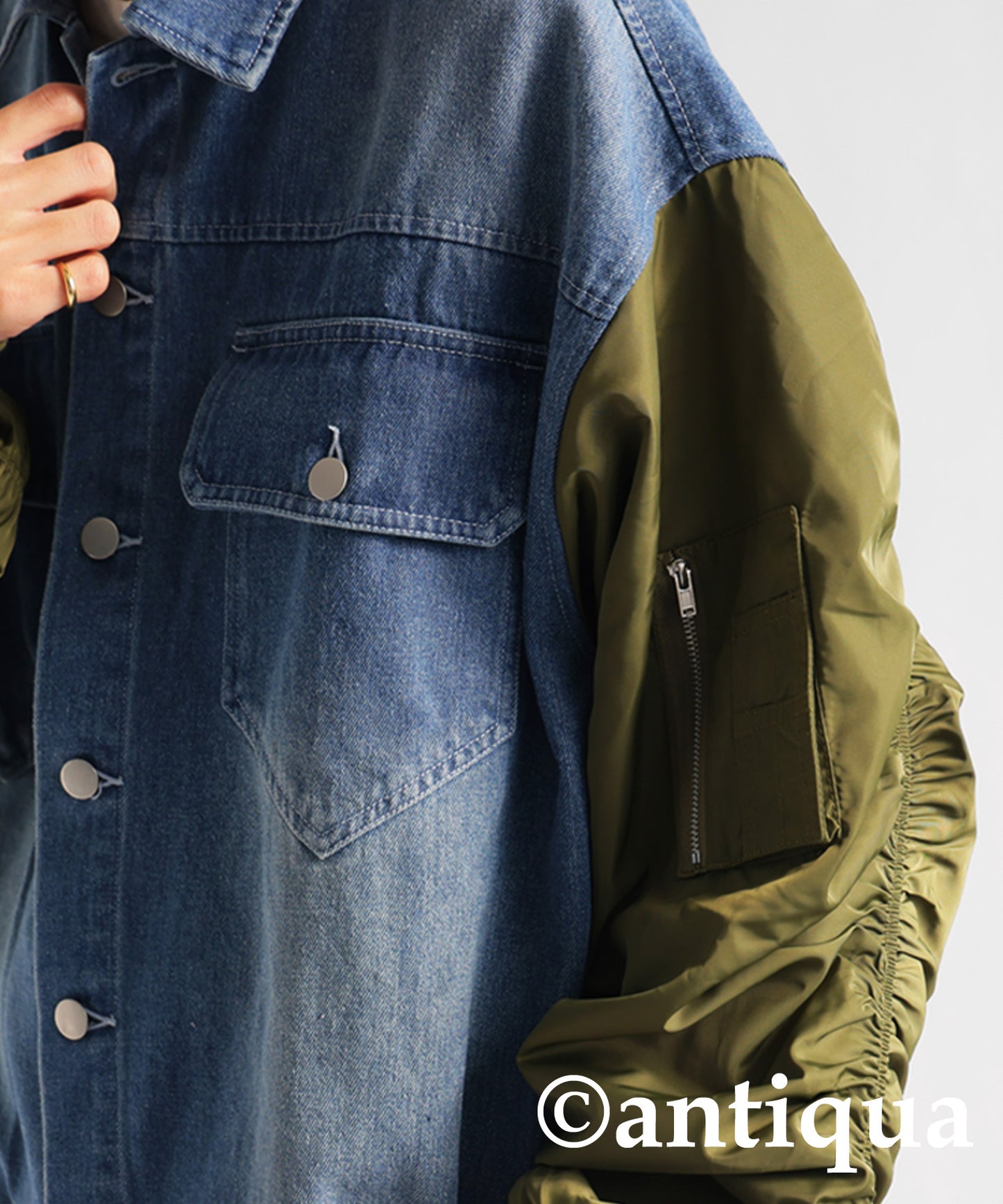 Different Material Docking Denim Jacket Men's