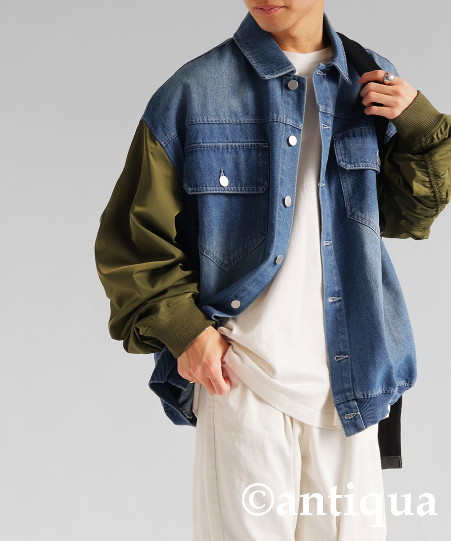 Different Material Docking Denim Jacket Men's