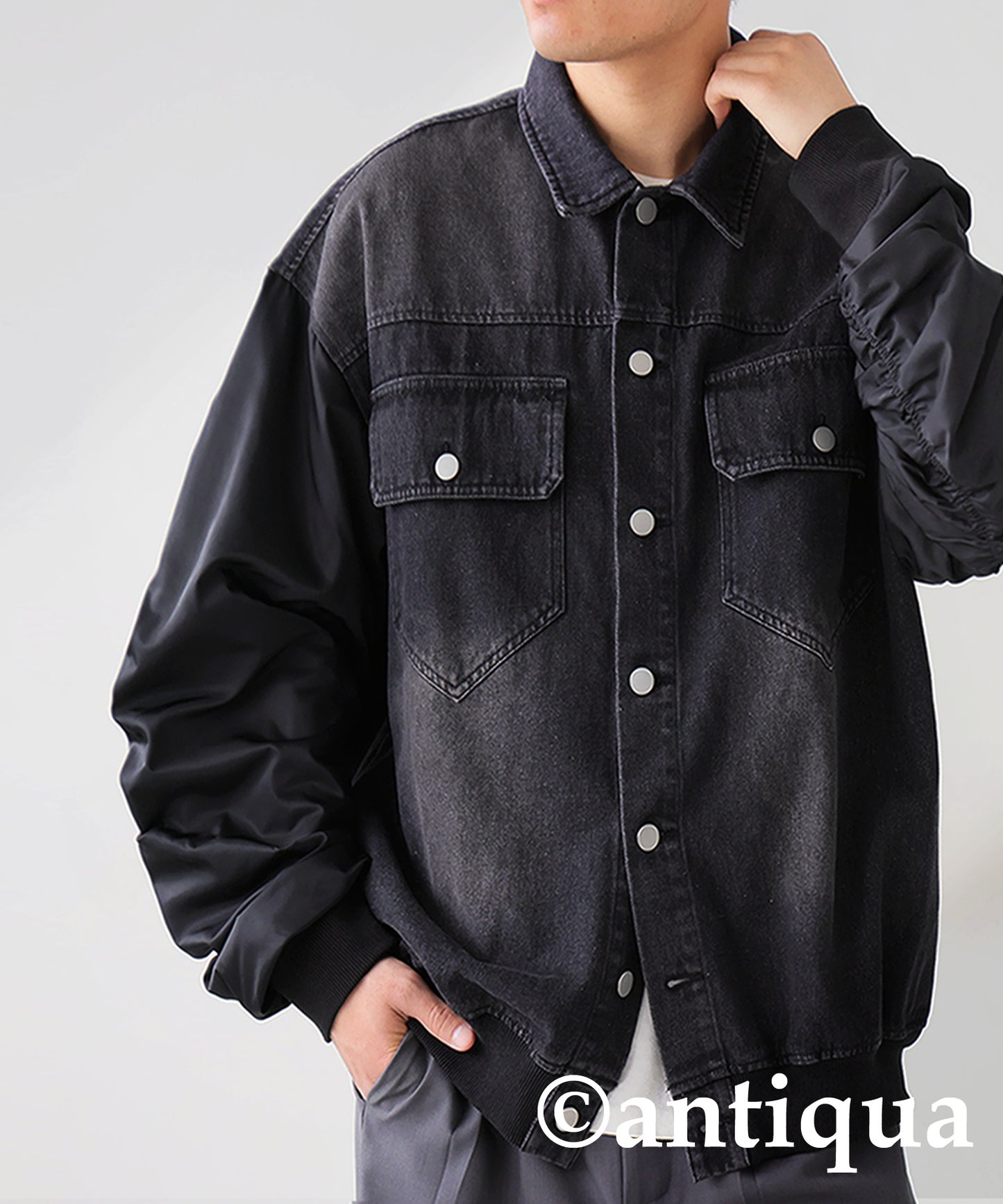 Different Material Docking Denim Jacket Men's