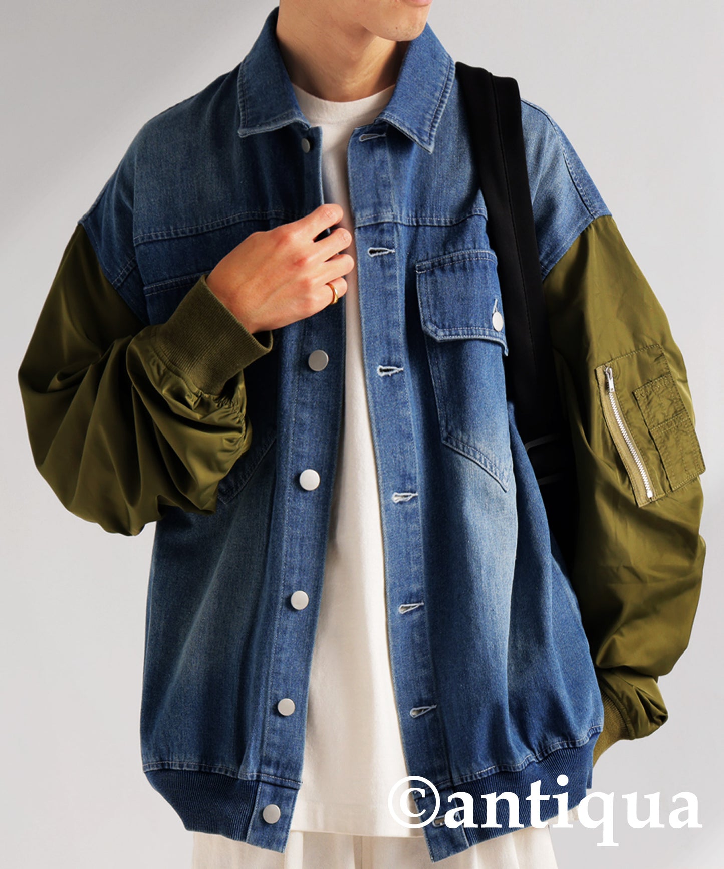 Different Material Docking Denim Jacket Men's