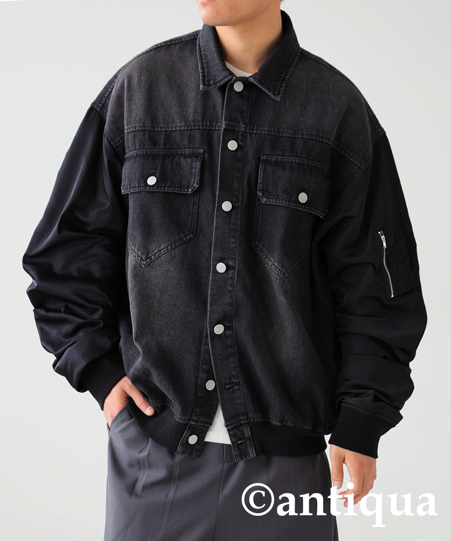 Different Material Docking Denim Jacket Men's