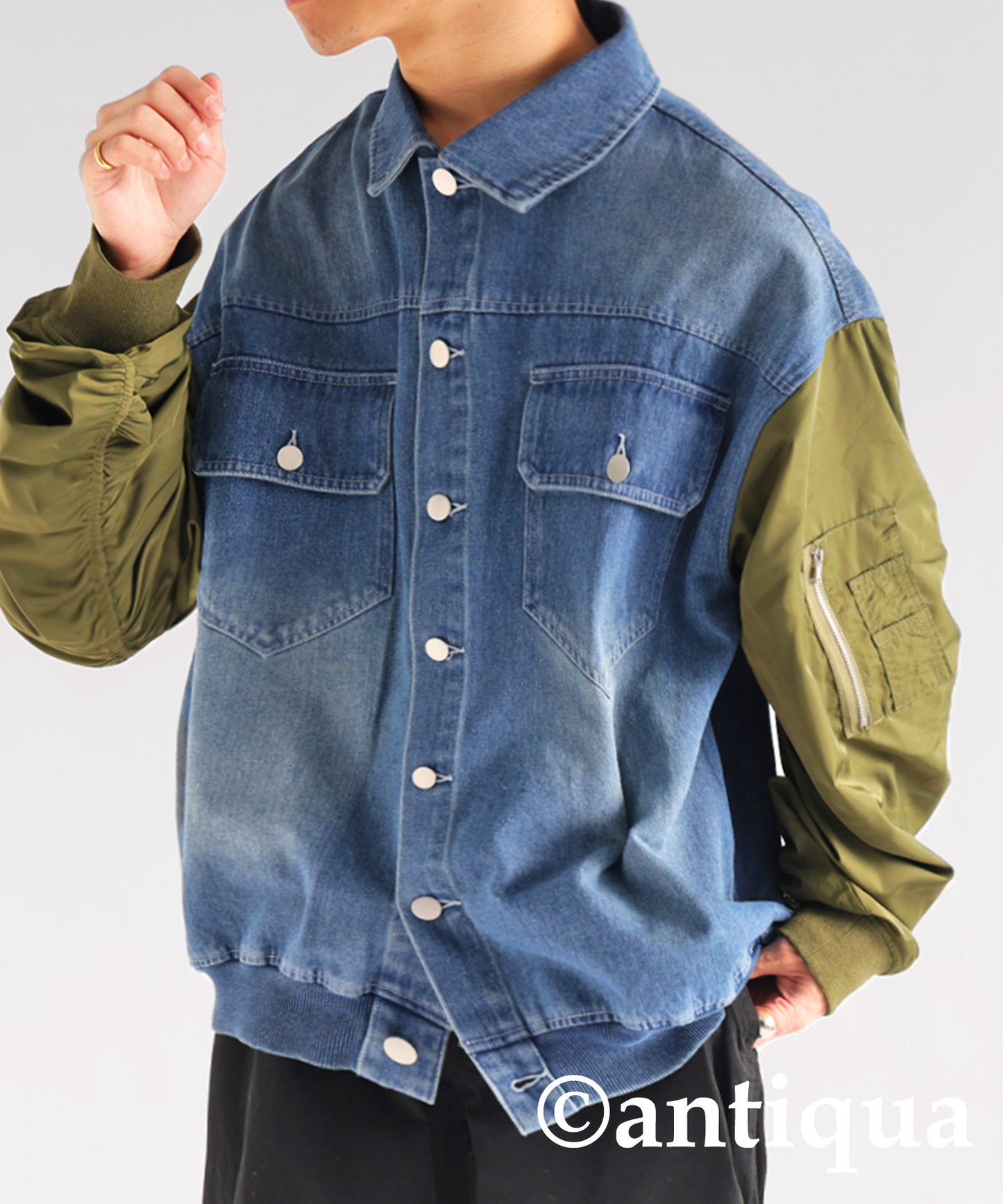 Different Material Docking Denim Jacket Men's