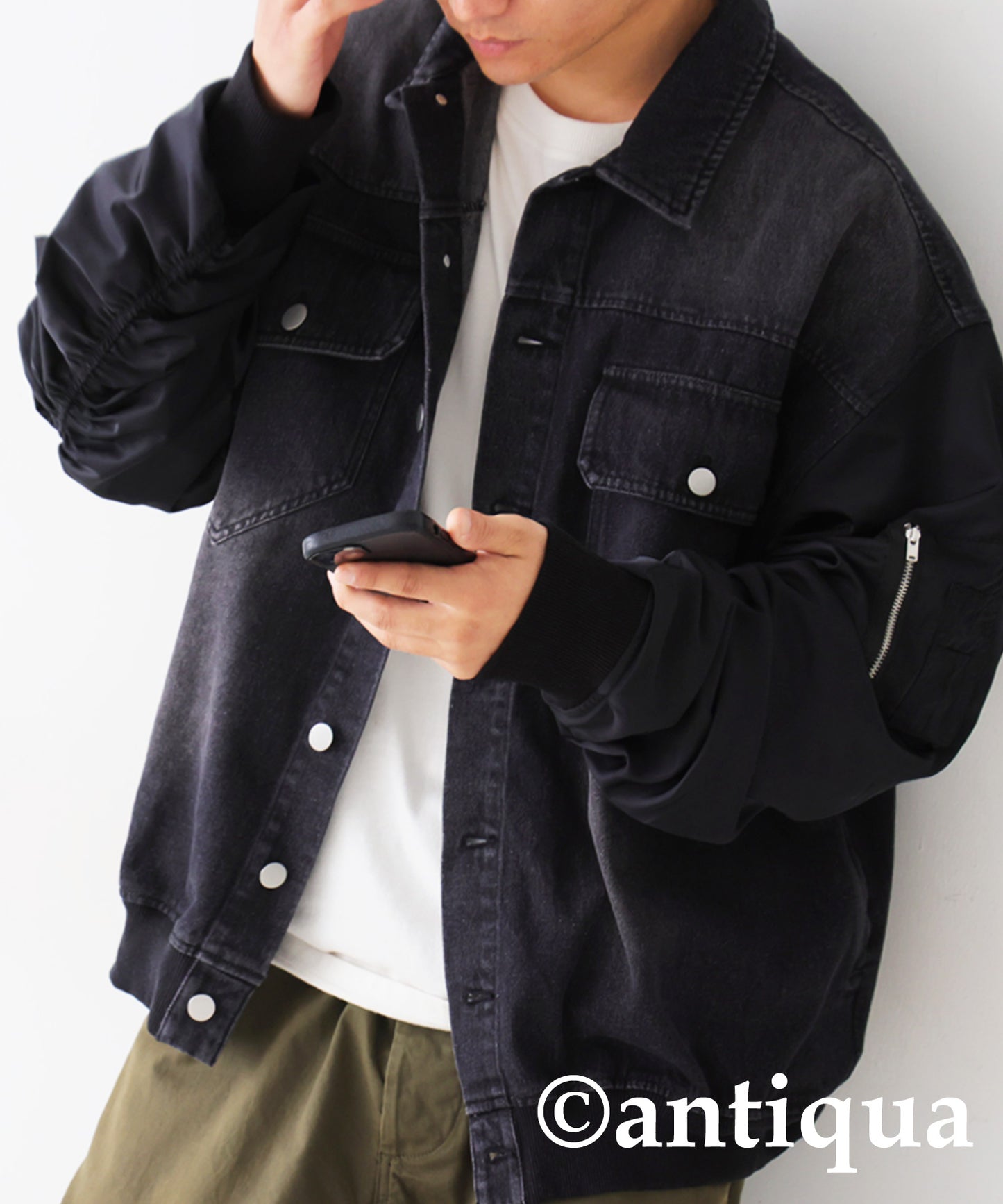 Different Material Docking Denim Jacket Men's