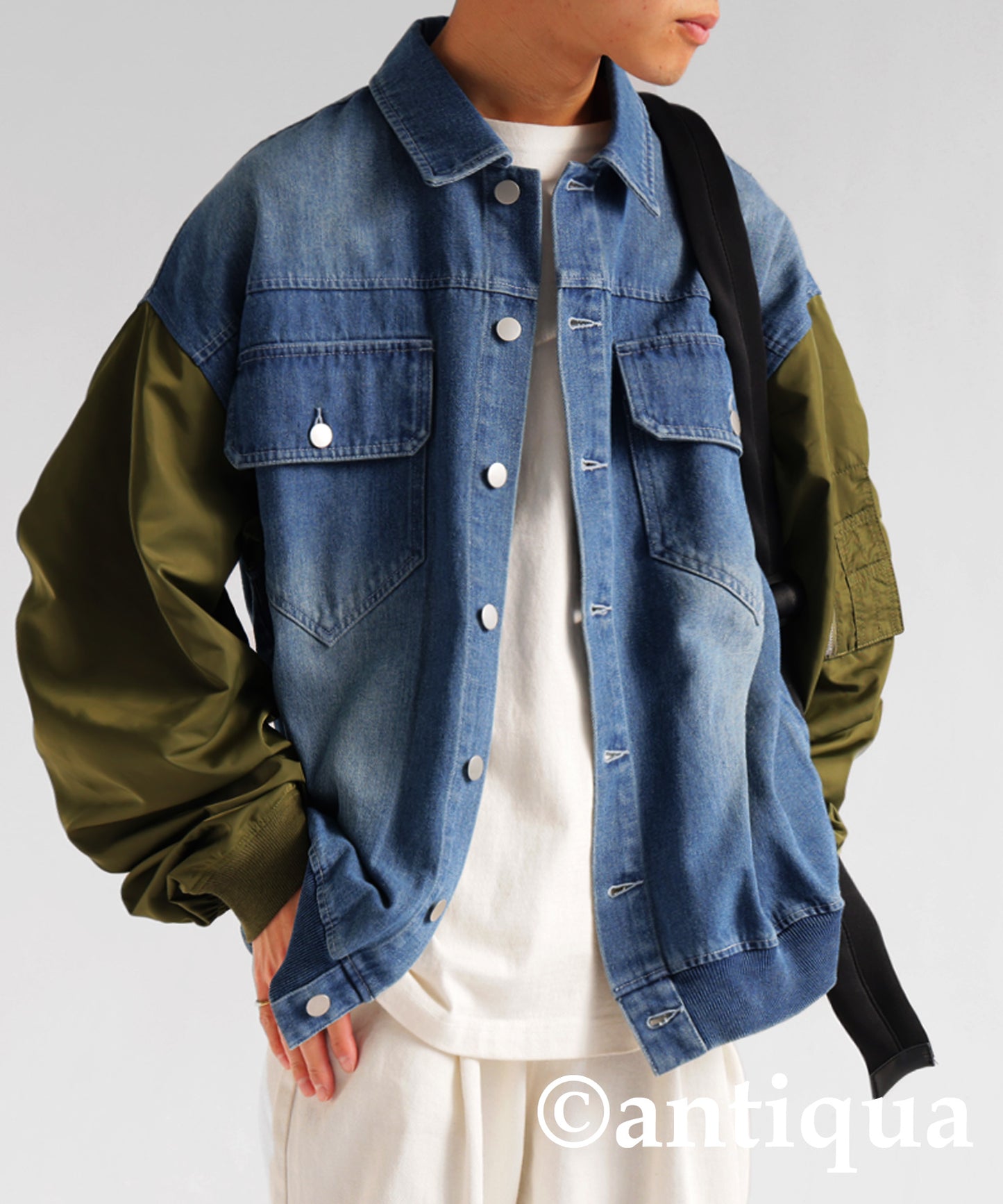 Different Material Docking Denim Jacket Men's