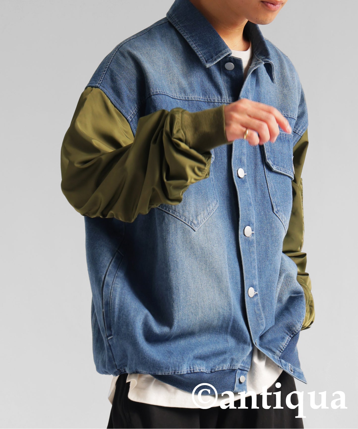 Different Material Docking Denim Jacket Men's