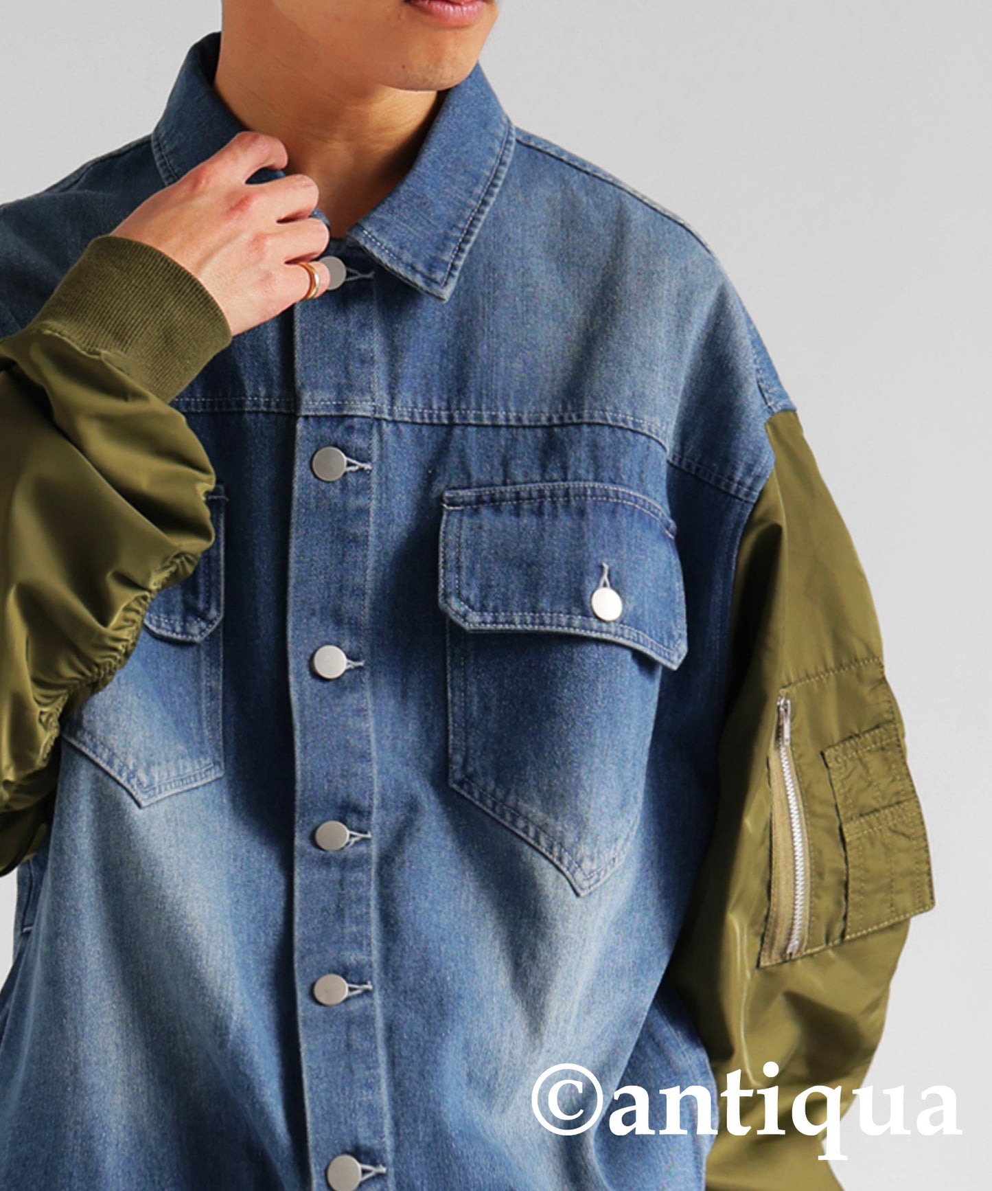 Different Material Docking Denim Jacket Men's