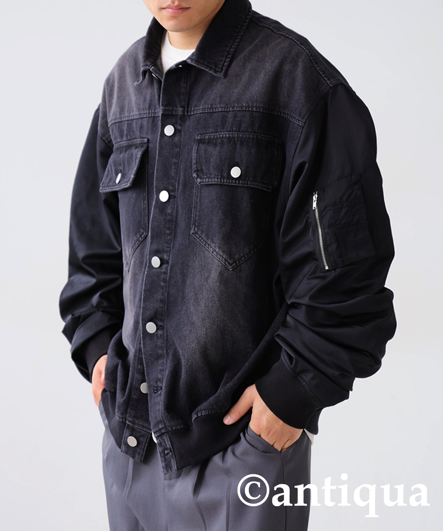 Different Material Docking Denim Jacket Men's