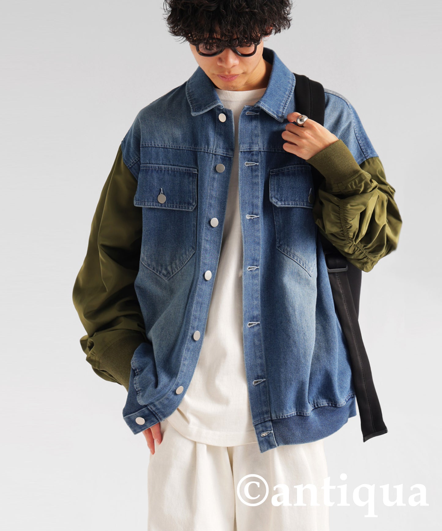 Different Material Docking Denim Jacket Men's