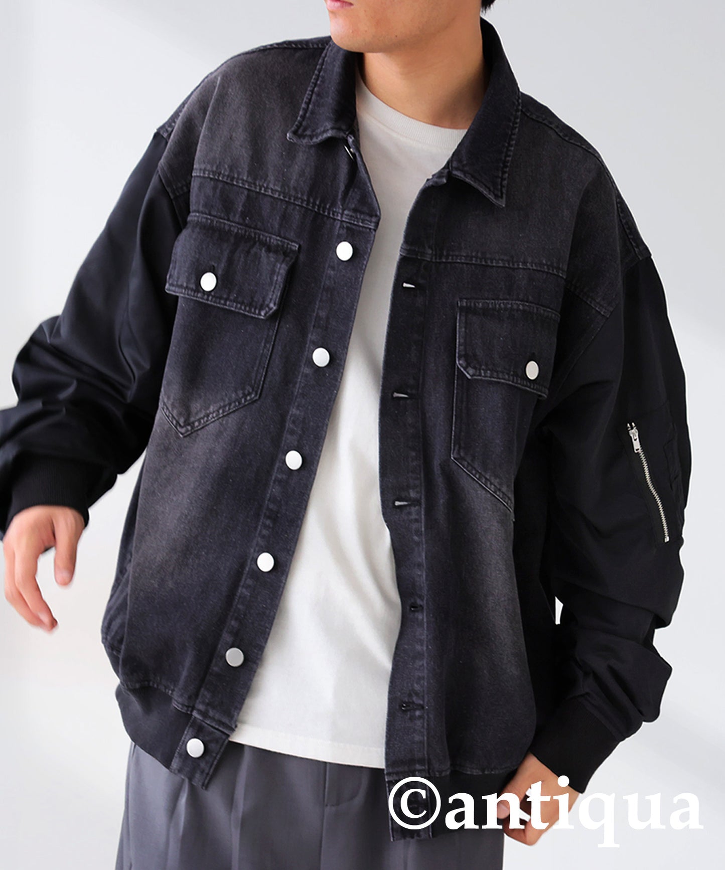 Different Material Docking Denim Jacket Men's