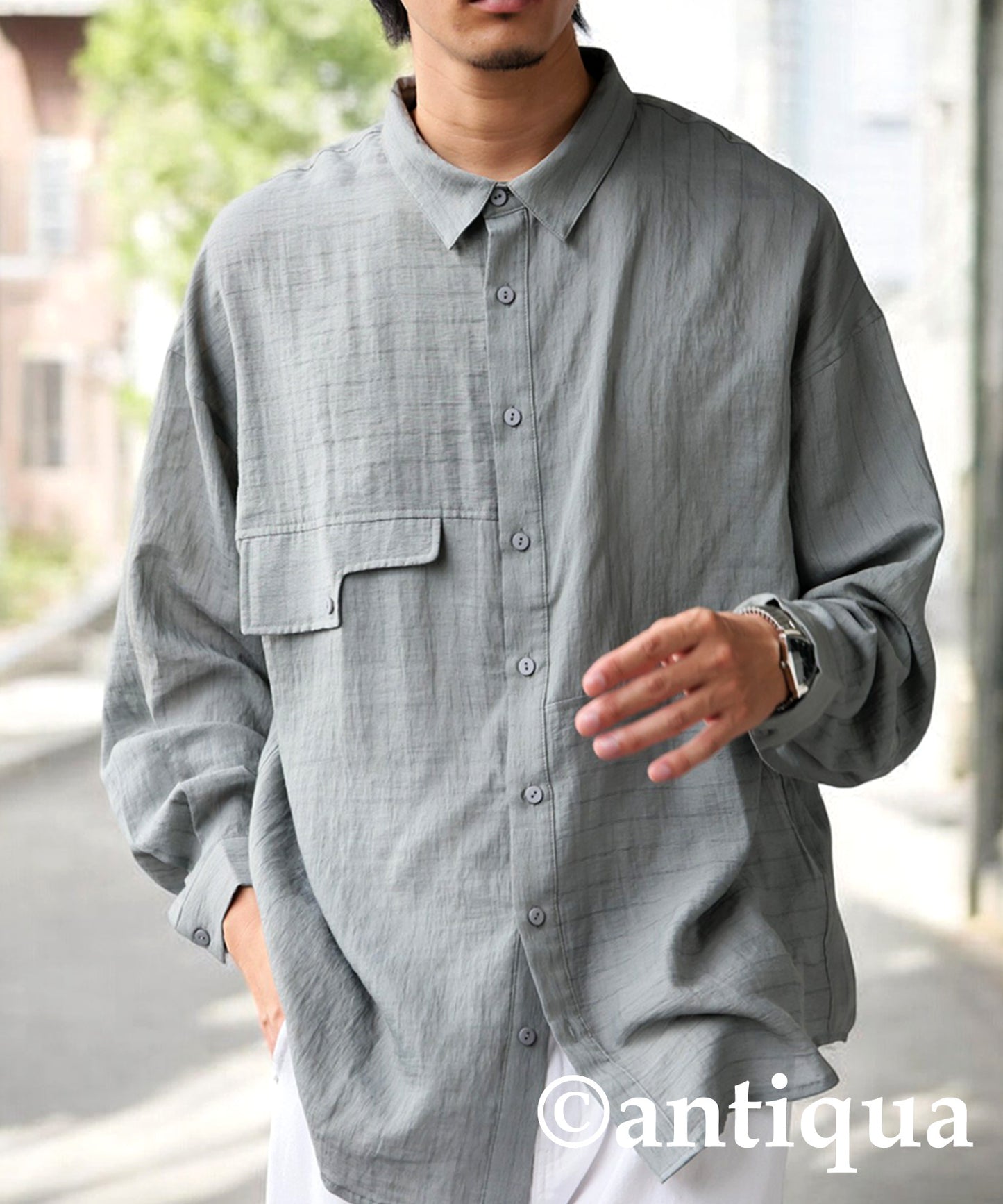 Fake Pocket Stripe Shirt Men's