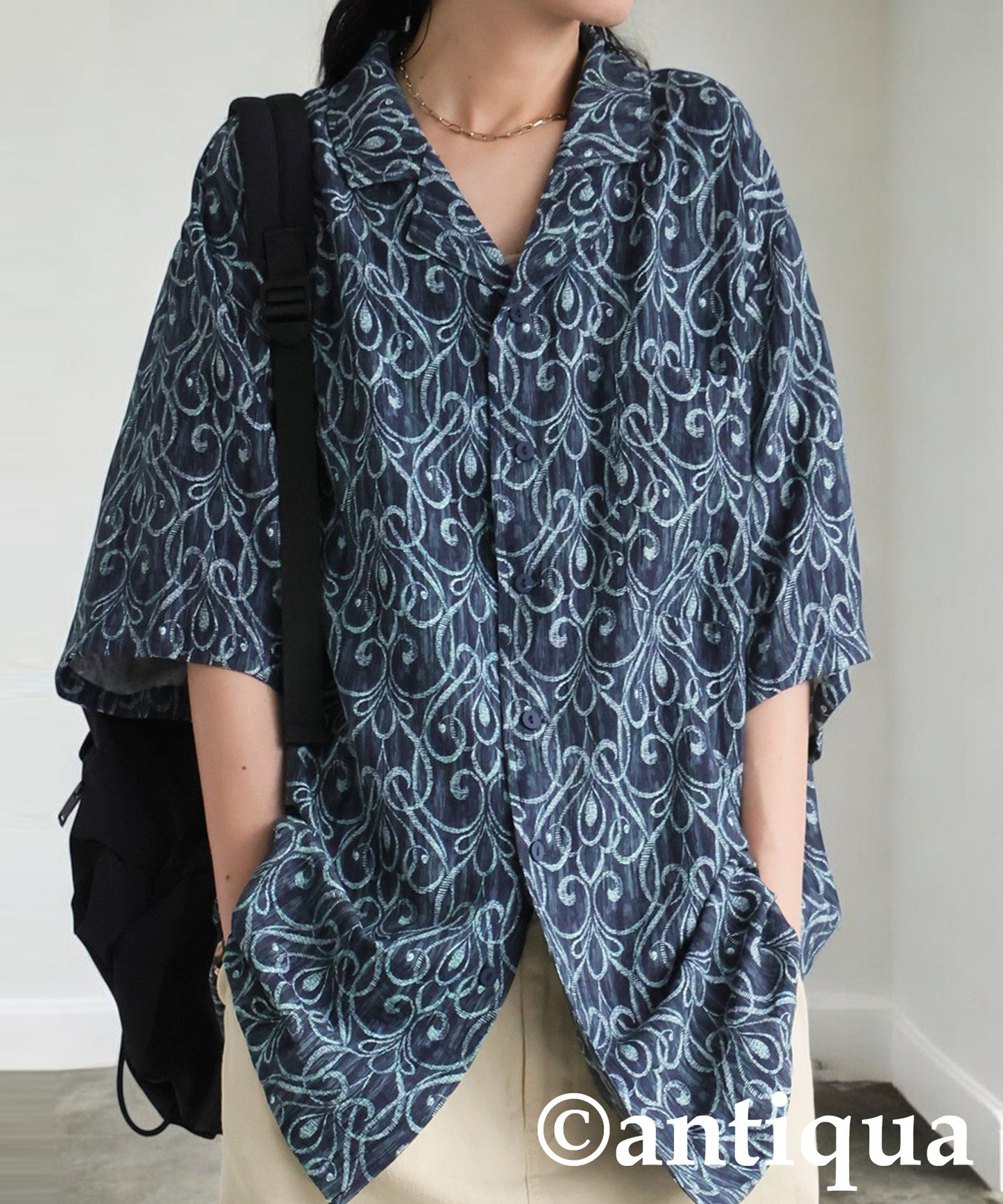 Ladies Art Pattern Open Collar Shirt