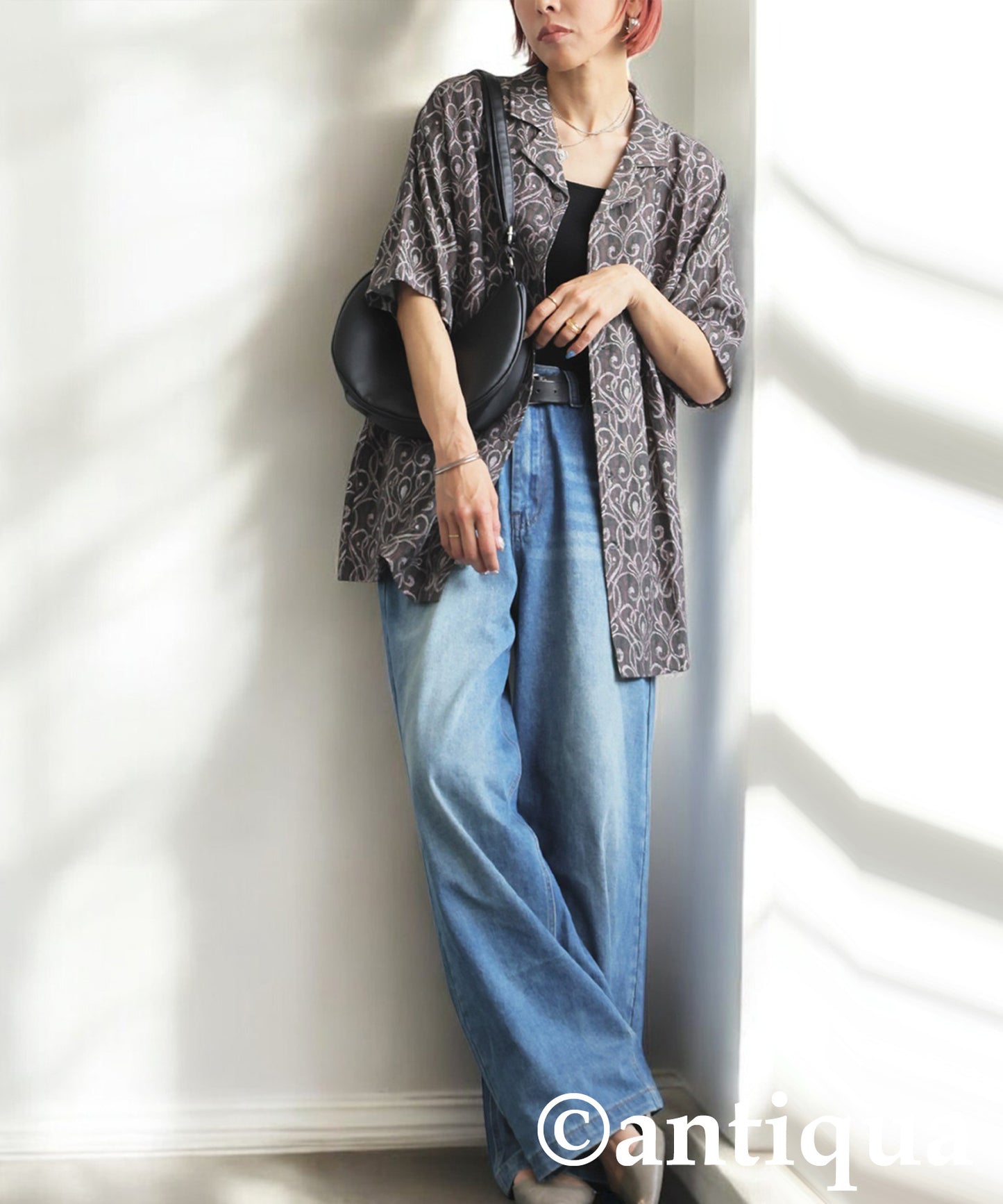 Ladies Art Pattern Open Collar Shirt