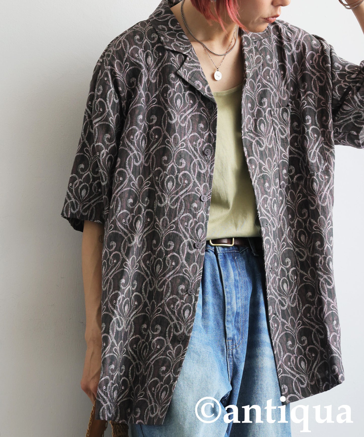 Ladies Art Pattern Open Collar Shirt