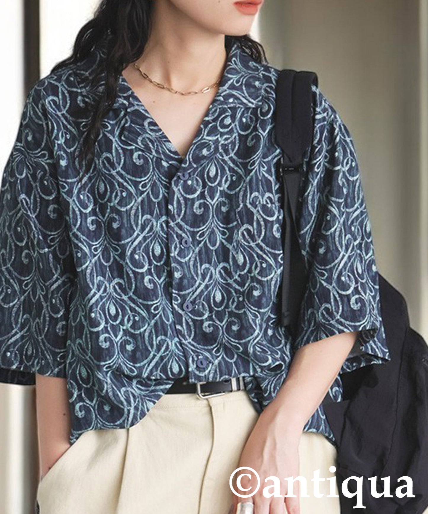 Ladies Art Pattern Open Collar Shirt