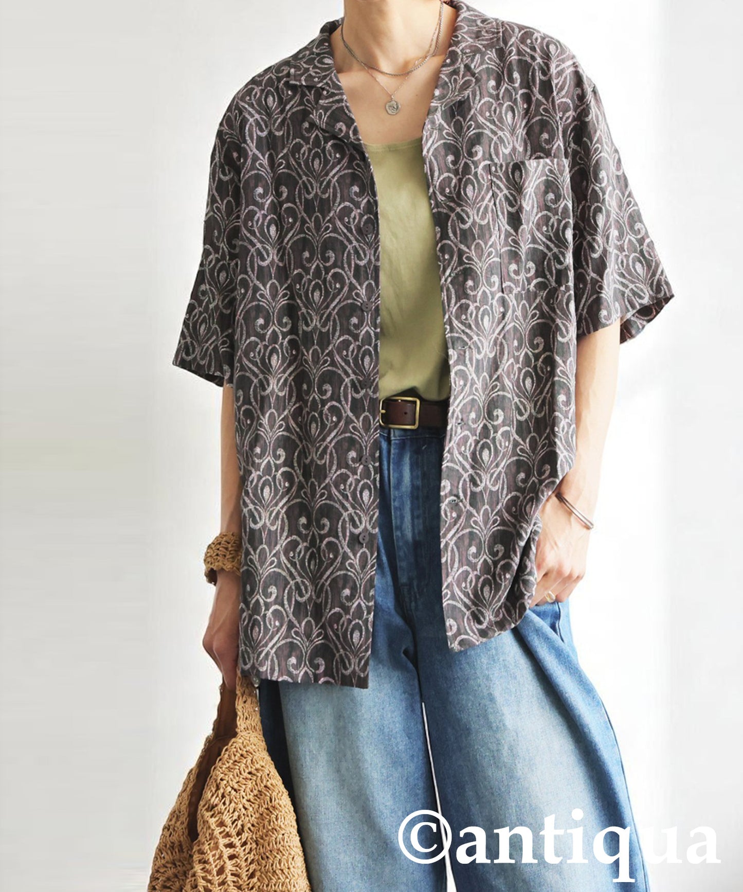 Ladies Art Pattern Open Collar Shirt