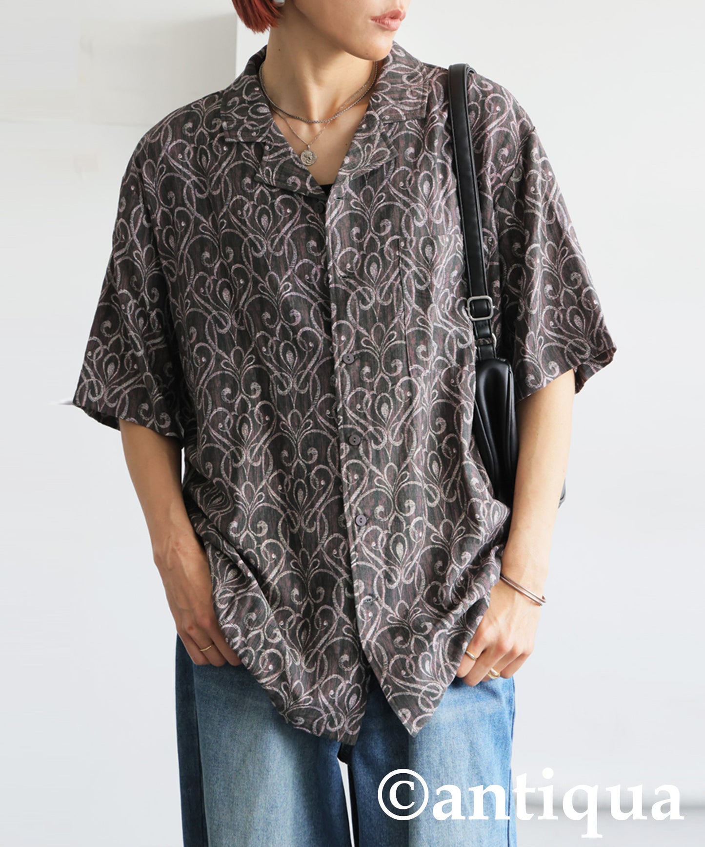 Ladies Art Pattern Open Collar Shirt