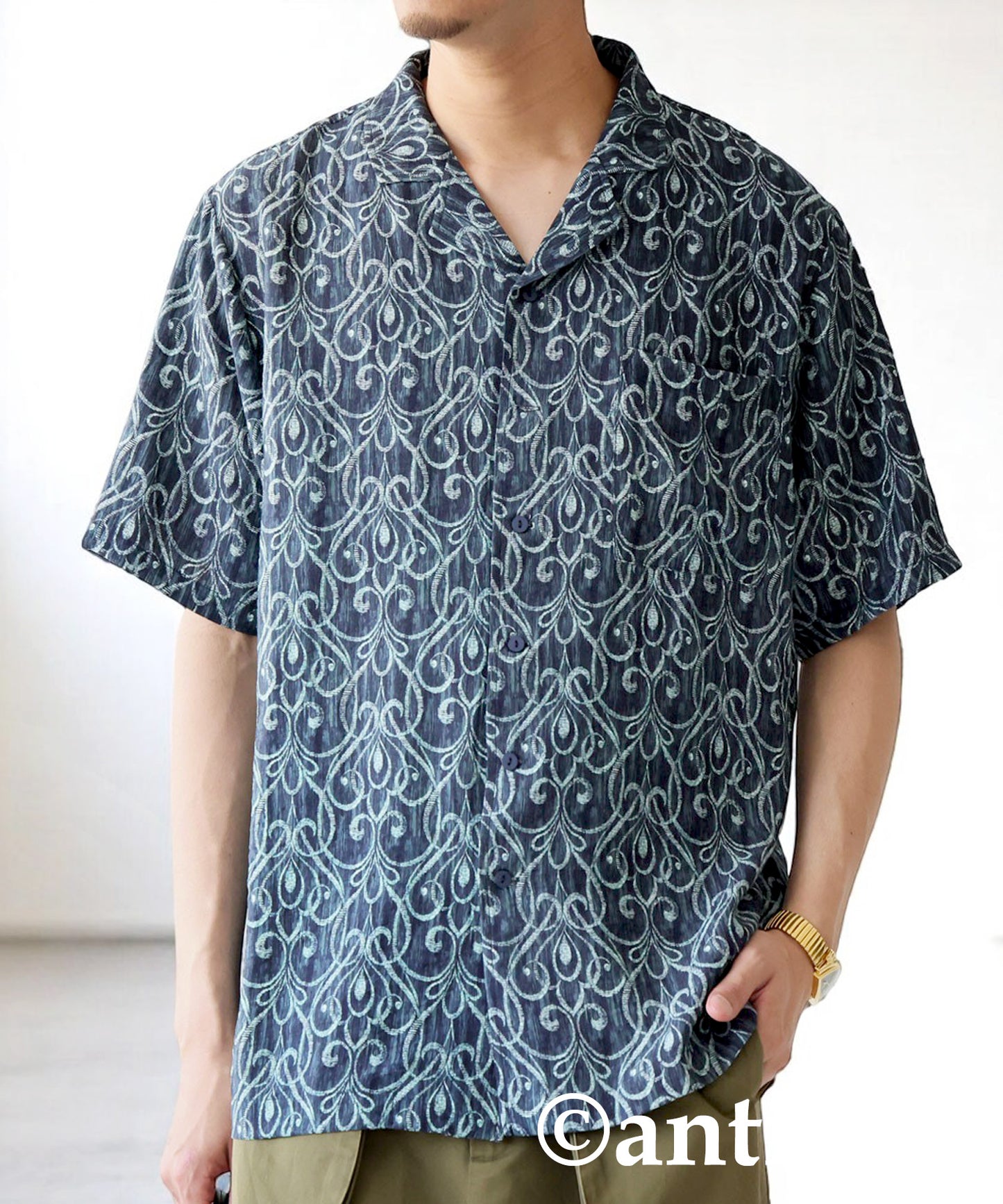 Men's Art Pattern Open Collar Shirt