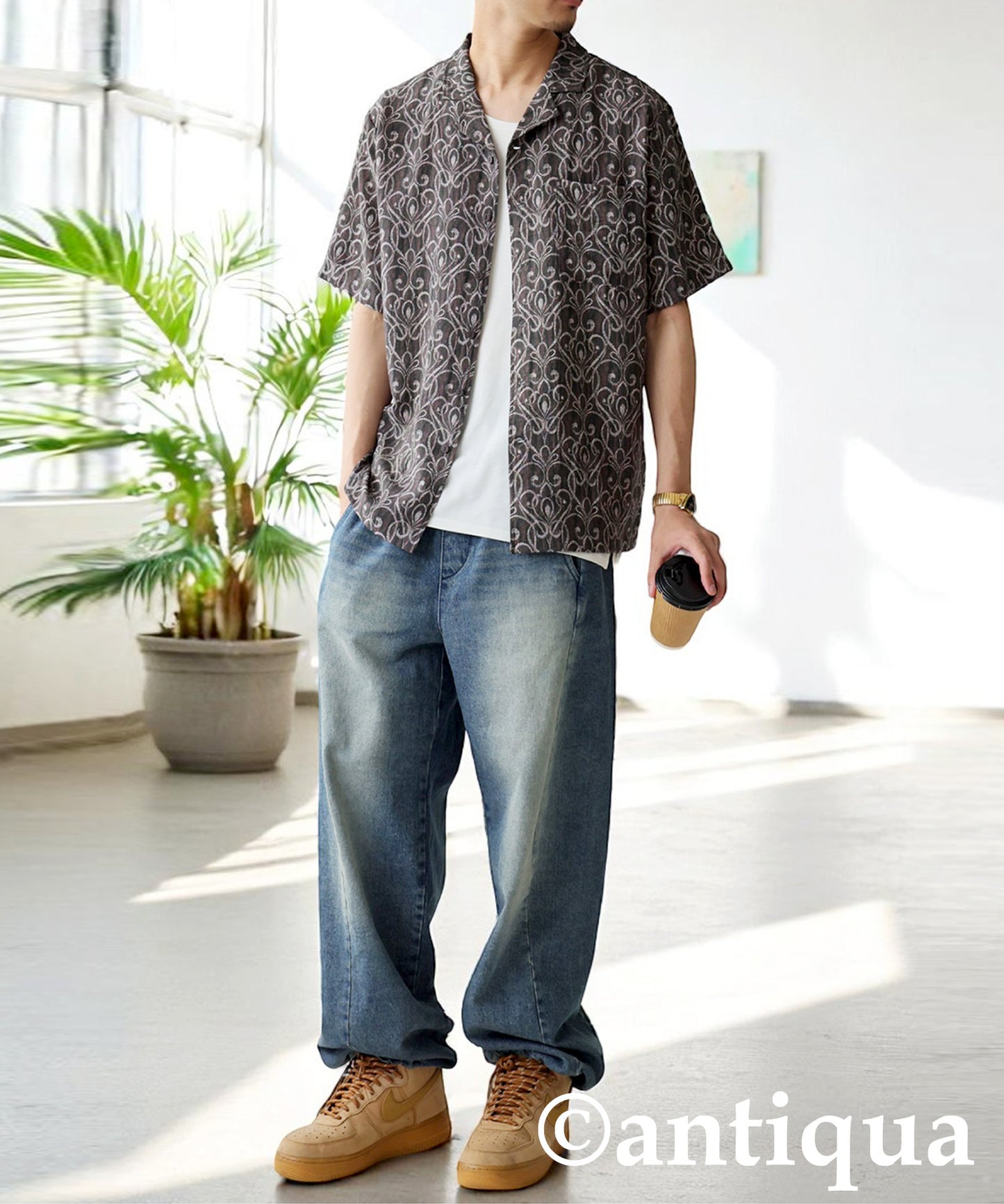 Men's Art Pattern Open Collar Shirt