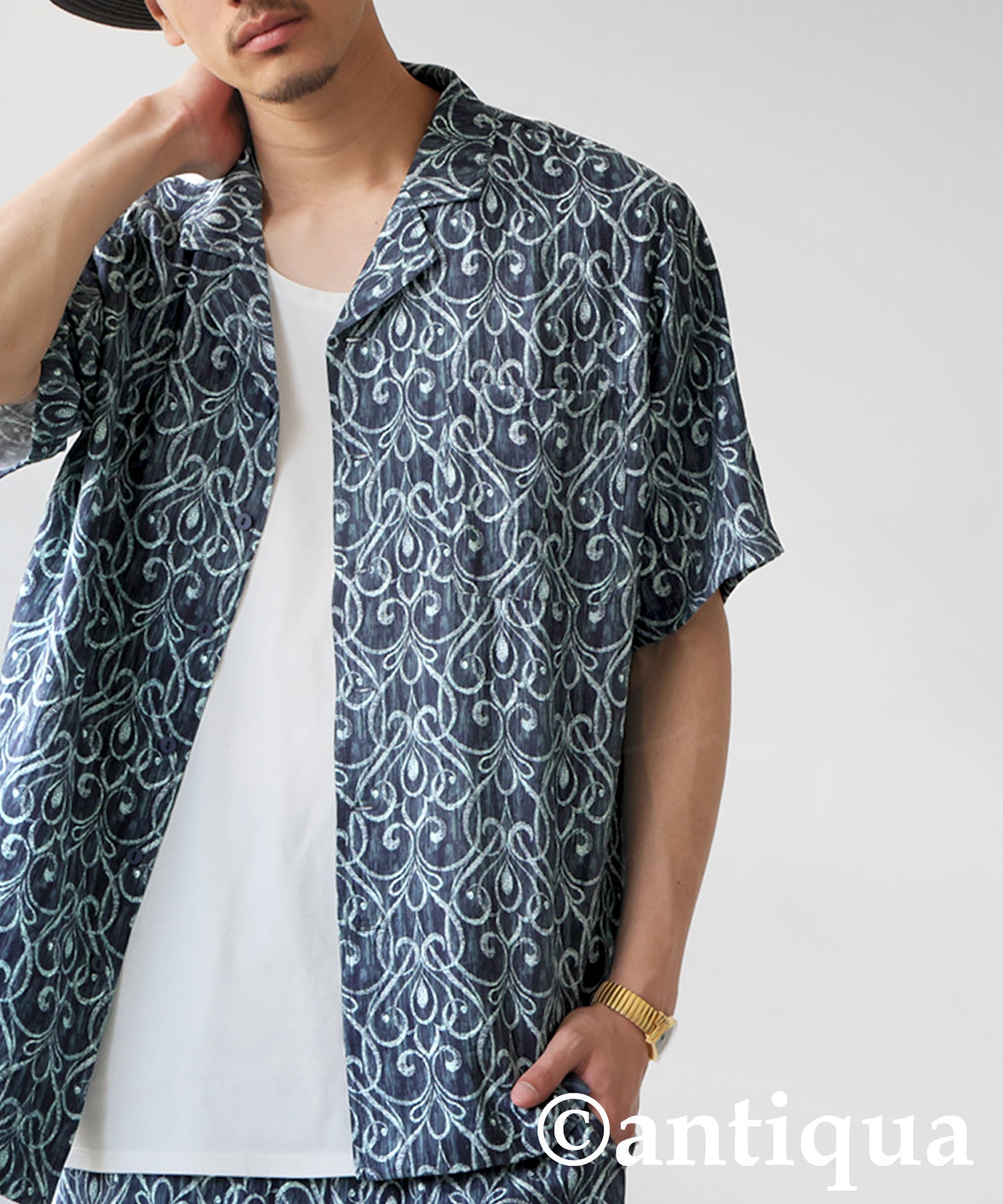 Men's Art Pattern Open Collar Shirt