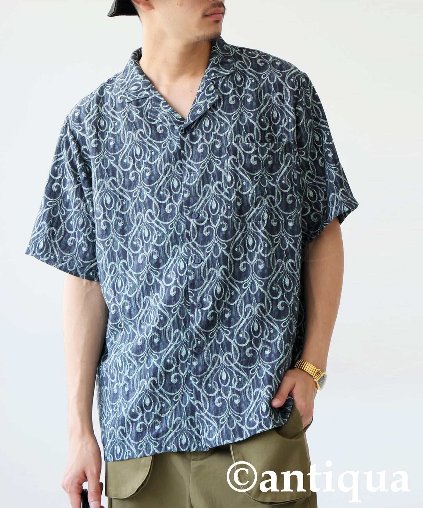 Men's Art Pattern Open Collar Shirt