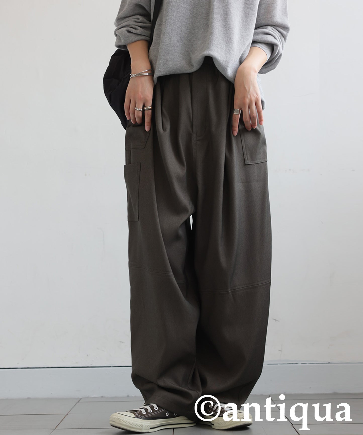 Asymmetrical Pocket Wide Pants Ladies
