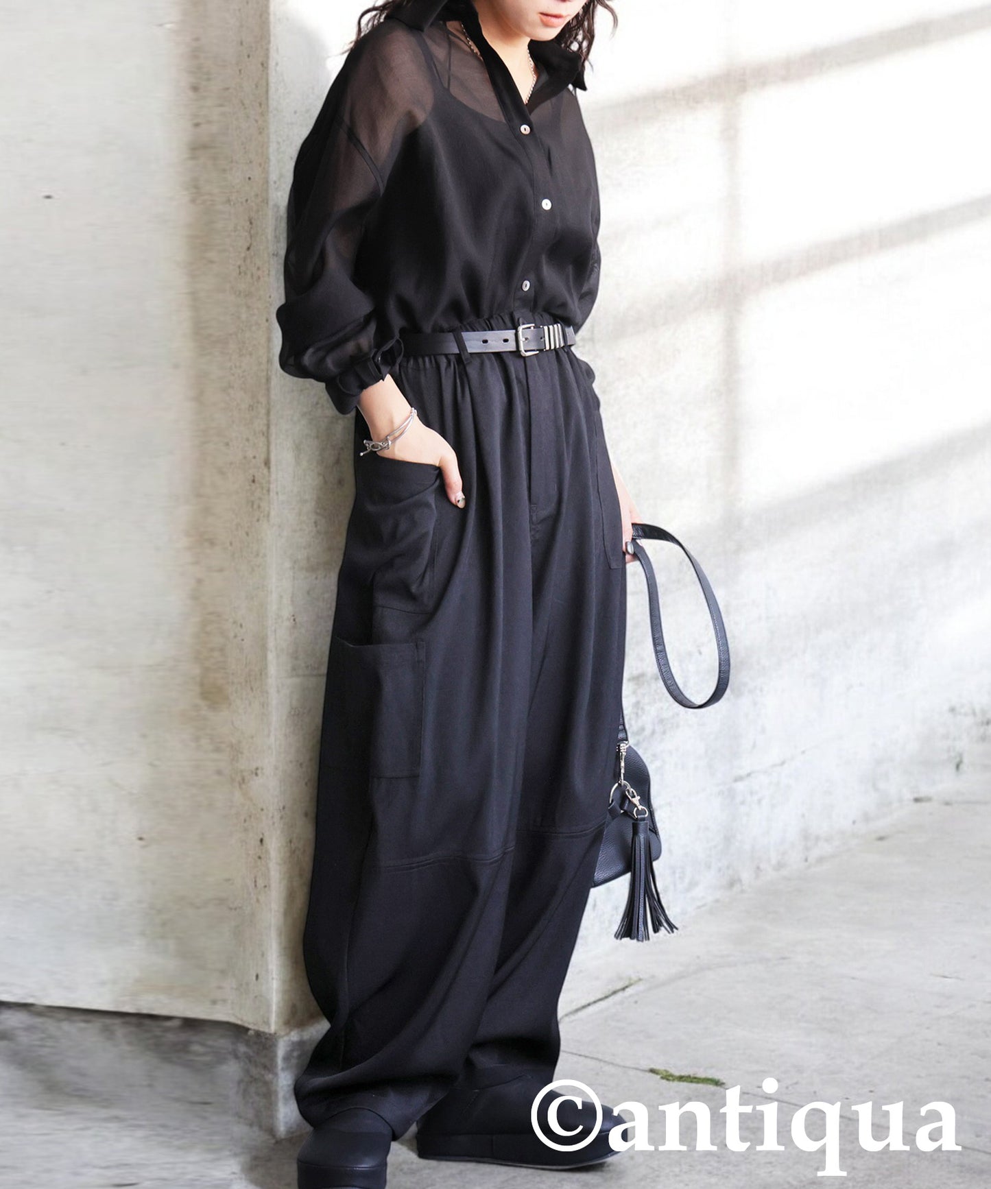 Asymmetrical Pocket Wide Pants Ladies