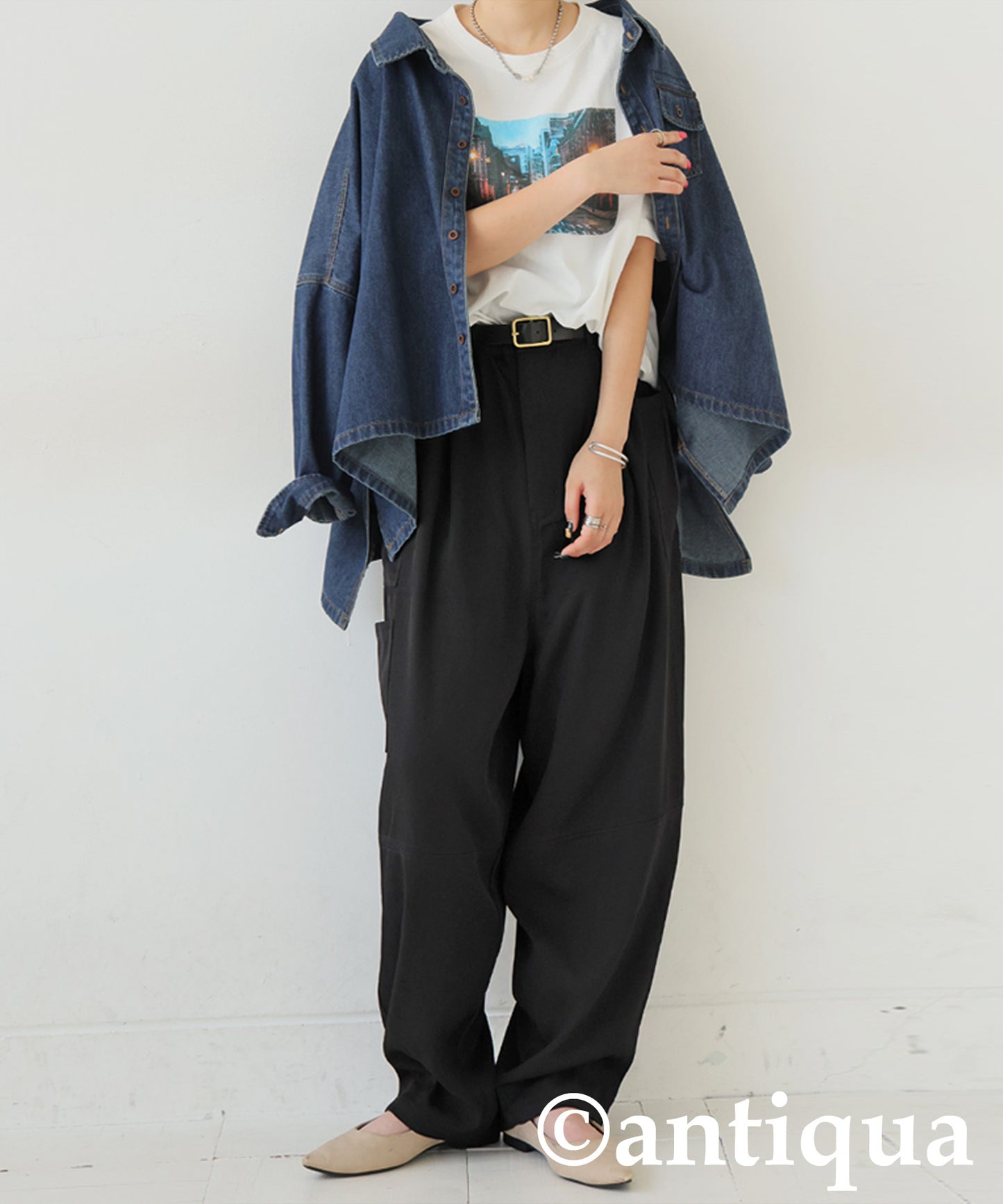 Asymmetrical Pocket Wide Pants Ladies