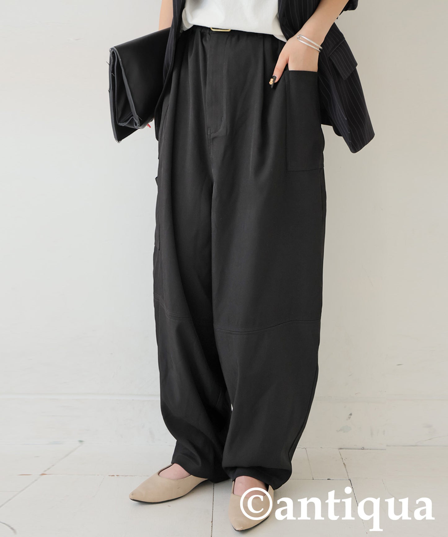 Asymmetrical Pocket Wide Pants Ladies