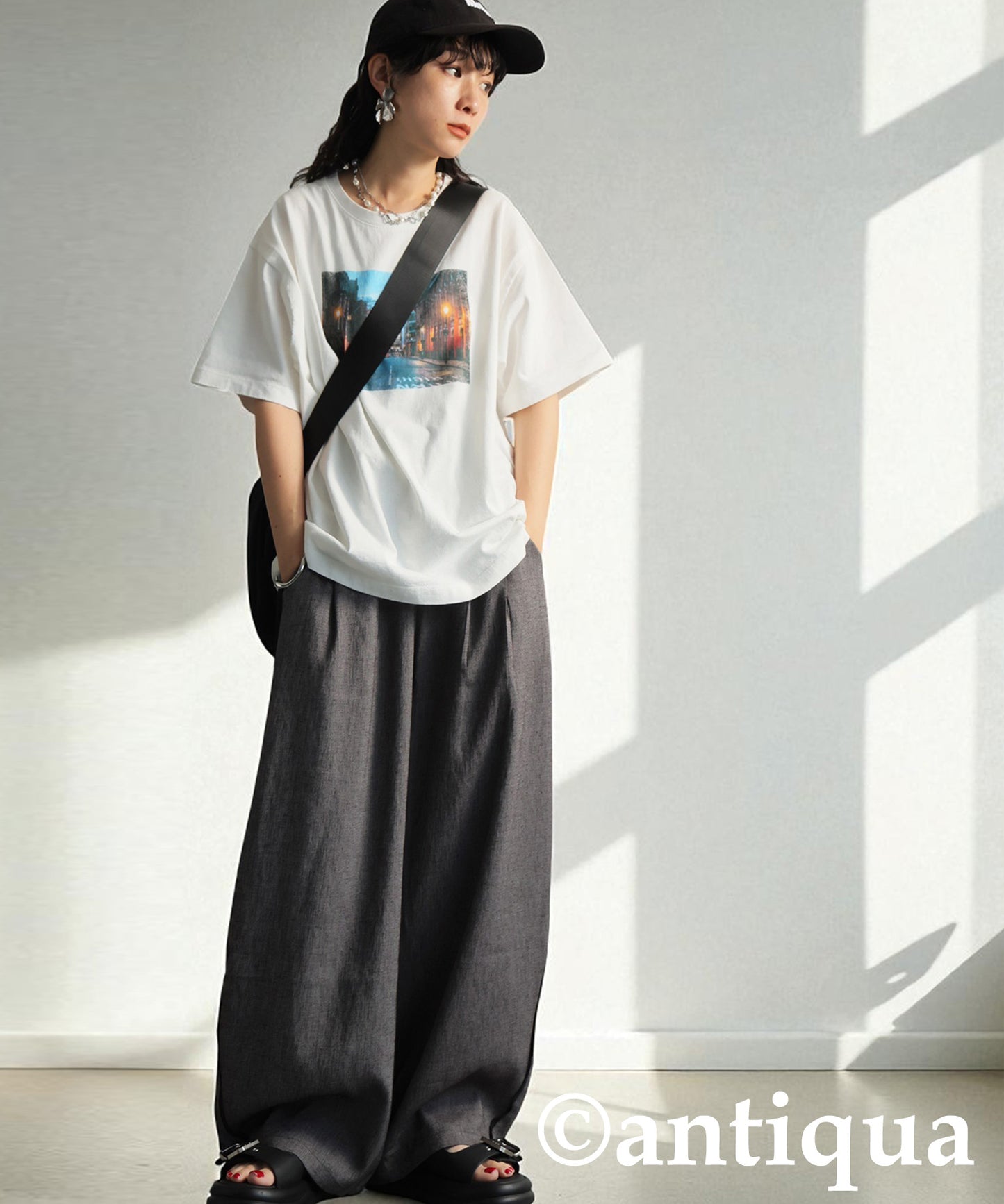 Piping Wide Pants Ladies