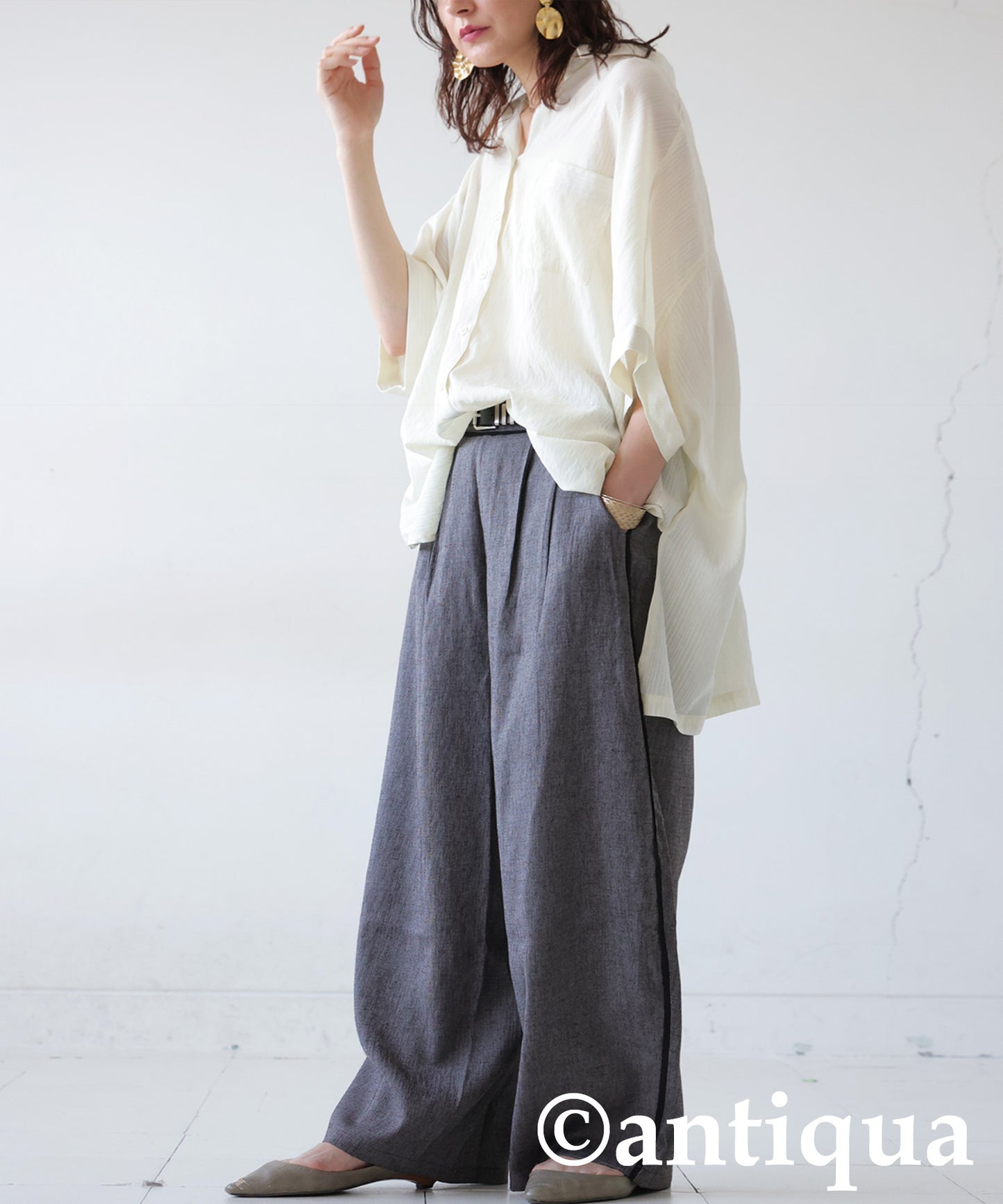Piping Wide Pants Ladies