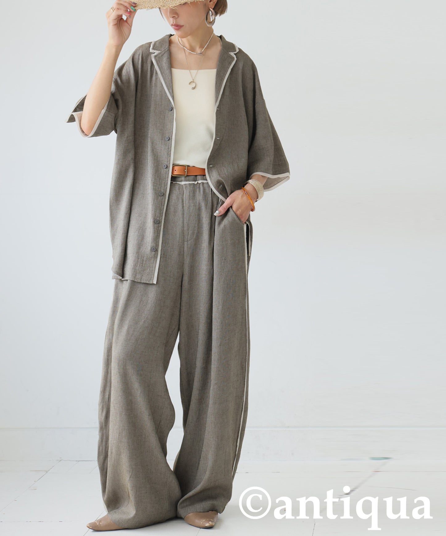 Piping Wide Pants Ladies