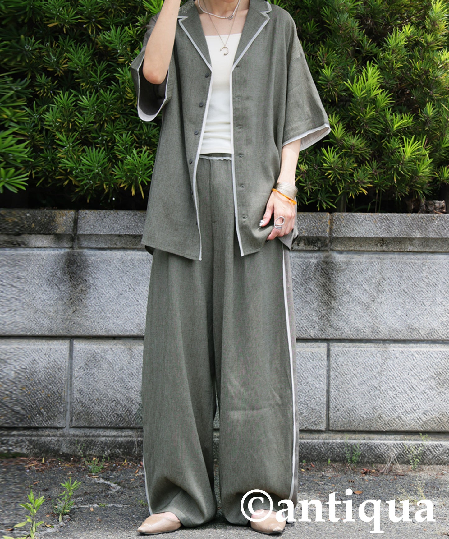 Piping Wide Pants Ladies