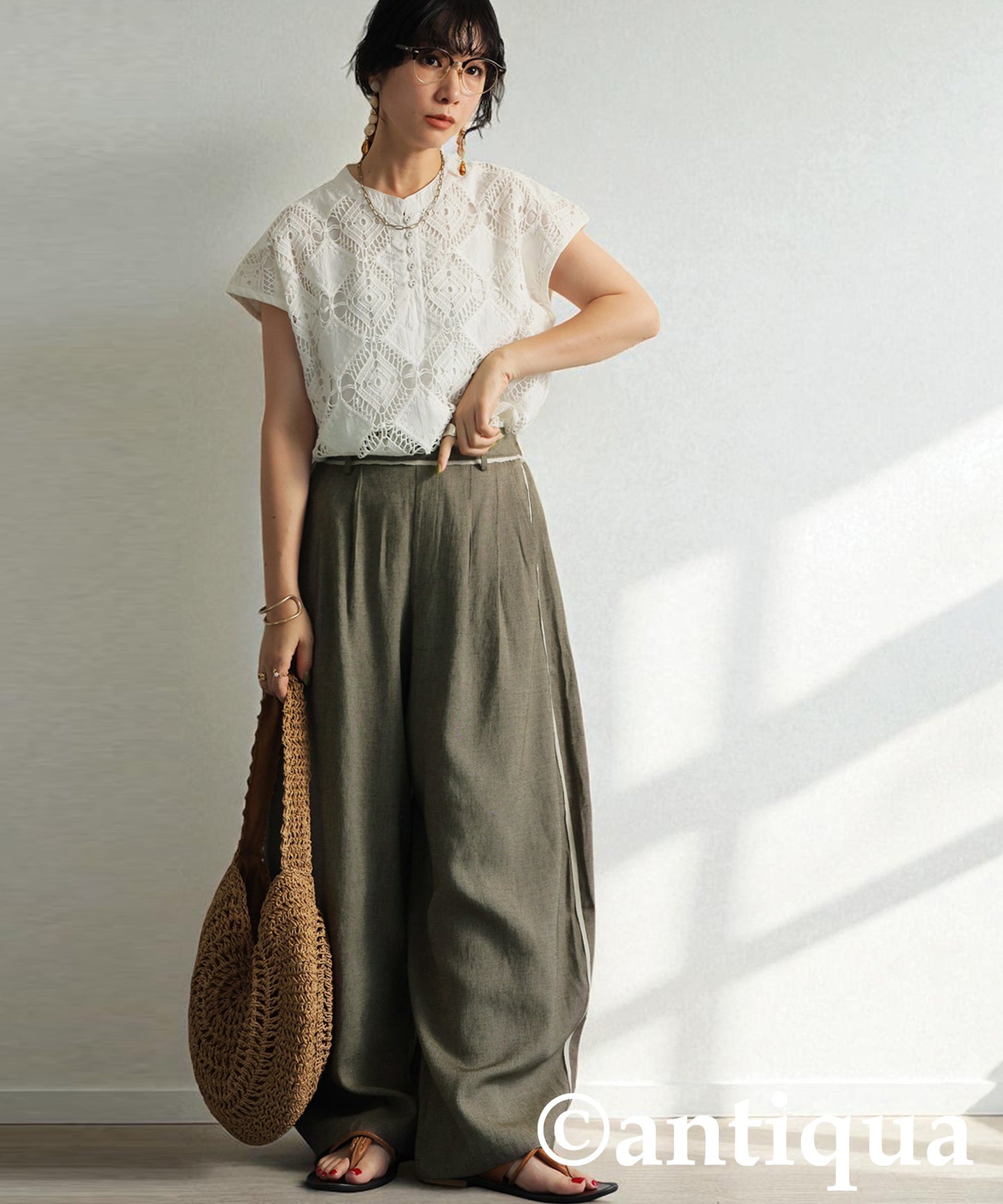 Piping Wide Pants Ladies