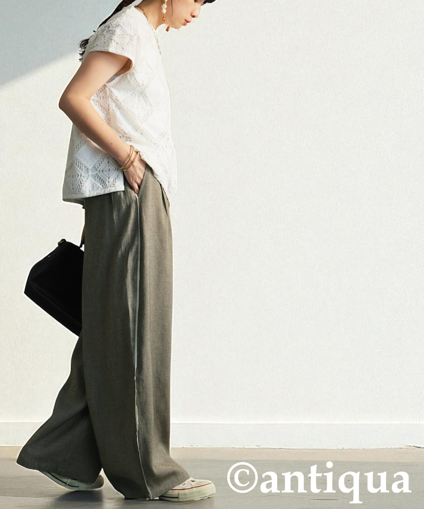 Piping Wide Pants Ladies