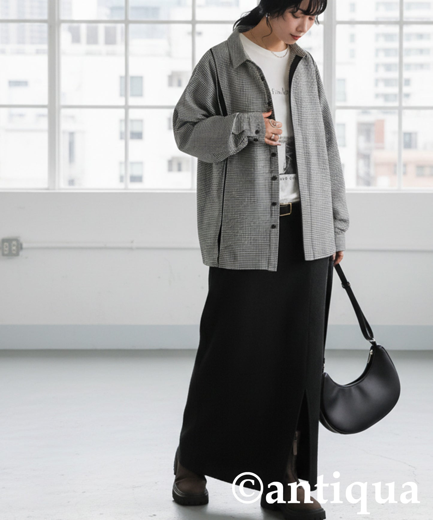 Houndstooth Line Design Shirt Ladies