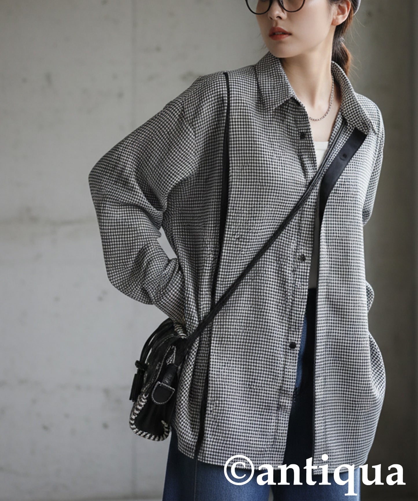 Houndstooth Line Design Shirt Ladies